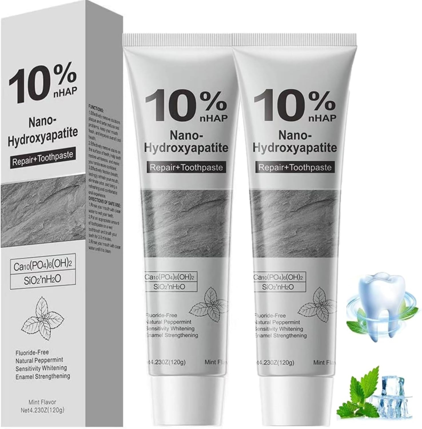 2Pcs 10% Hydroxyapatite Toothpaste,Nano-Hydroxyapatite Toothpaste 4.23 oz