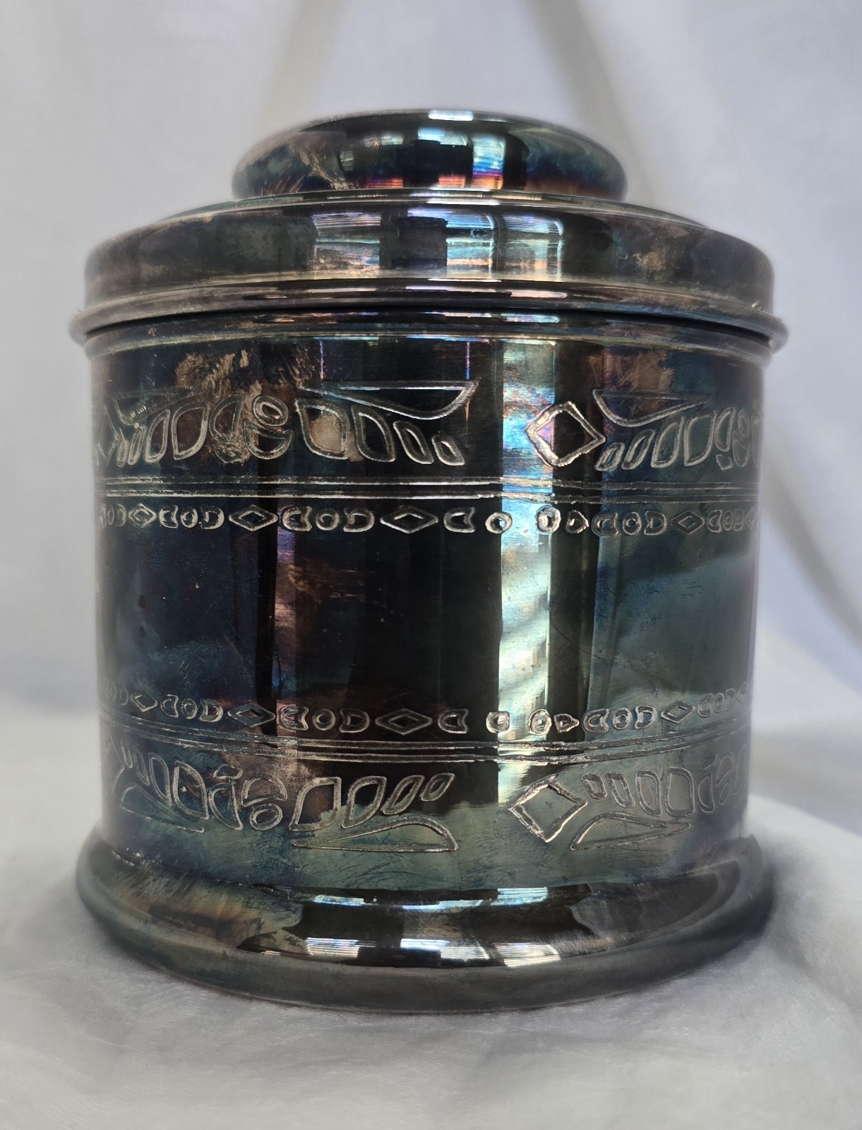 Iridescent Silver-Plated Coffee Canister