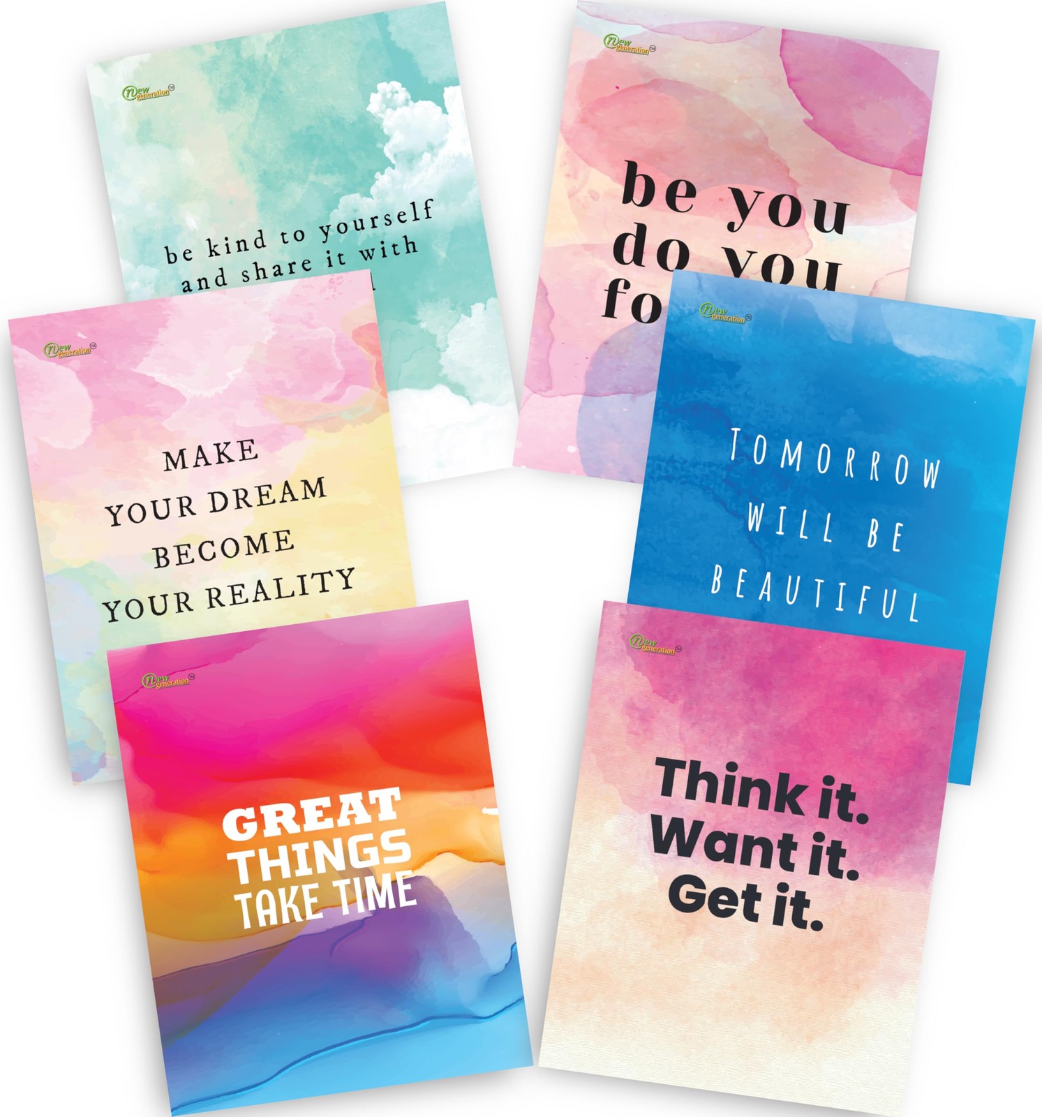New Generation - Water Color Design - 6 PACK Folders, 6 Pack Spiral Notebooks