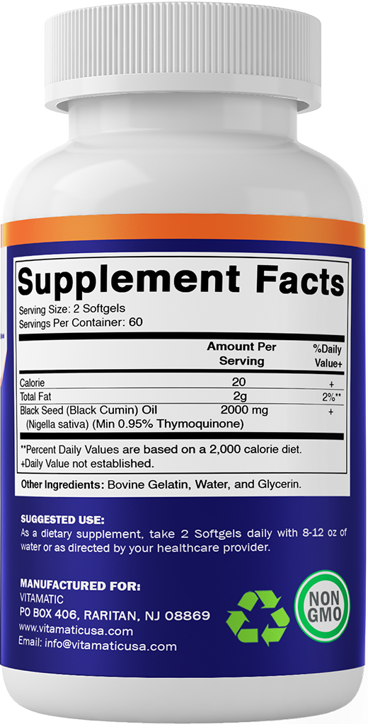 Vitamatic Black Seed Oil Capsules - 2000 mg per Serving - 120 Softgels