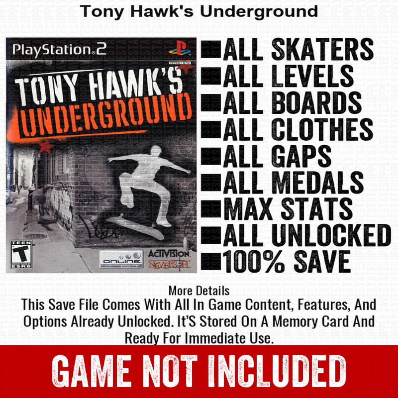 Tony Hawk s Underground 100% All Items PS2 Memory Card CHEATS