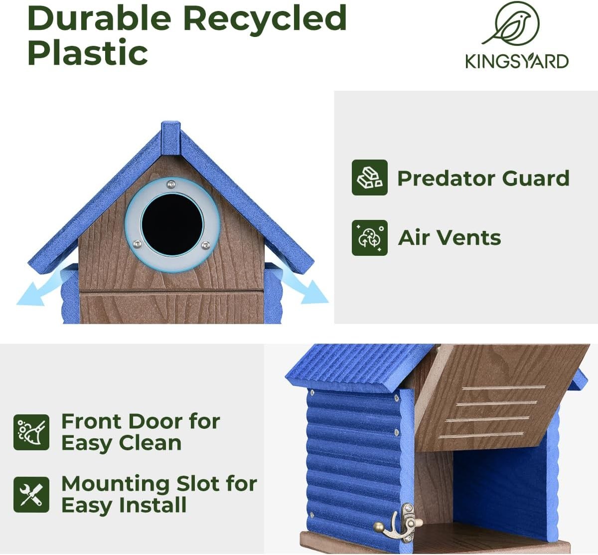 Recycled Plastic Weatherproof Bird House Clear View Panel Predator Guard