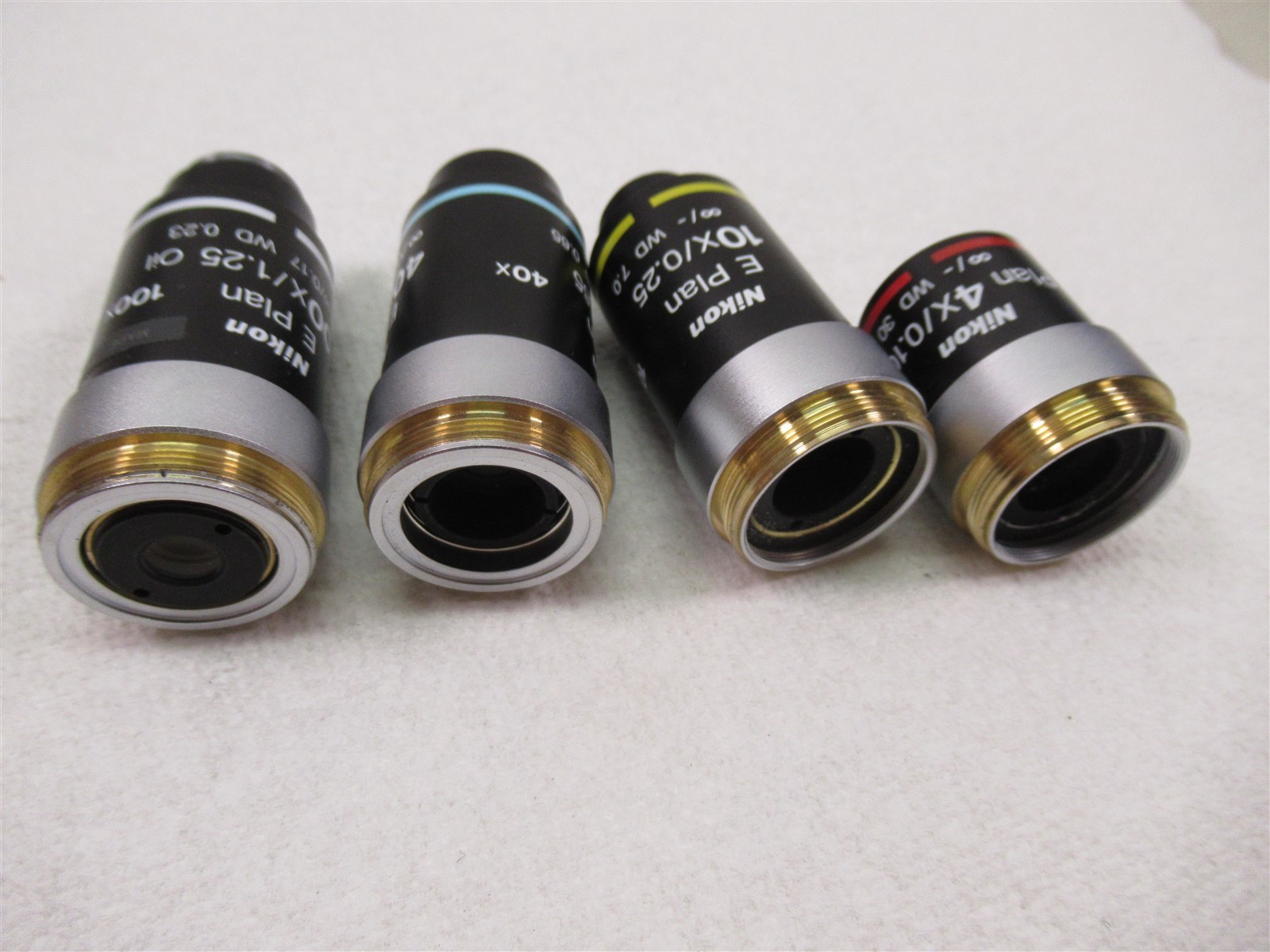 Nikon E Plan Microscope Objective Lenses Lot of 4 100x Oil 40x 10x & 4X Eclipse
