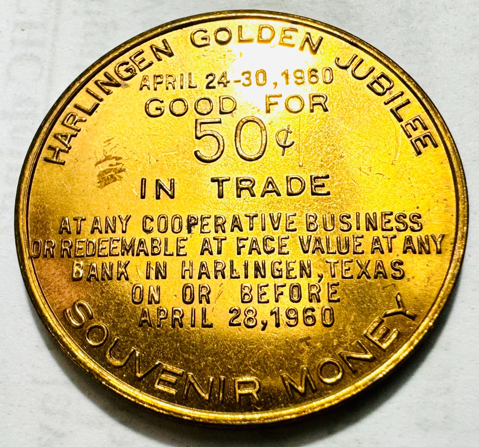 1960 Harlingen Texas Golden Jubilee Token, BU