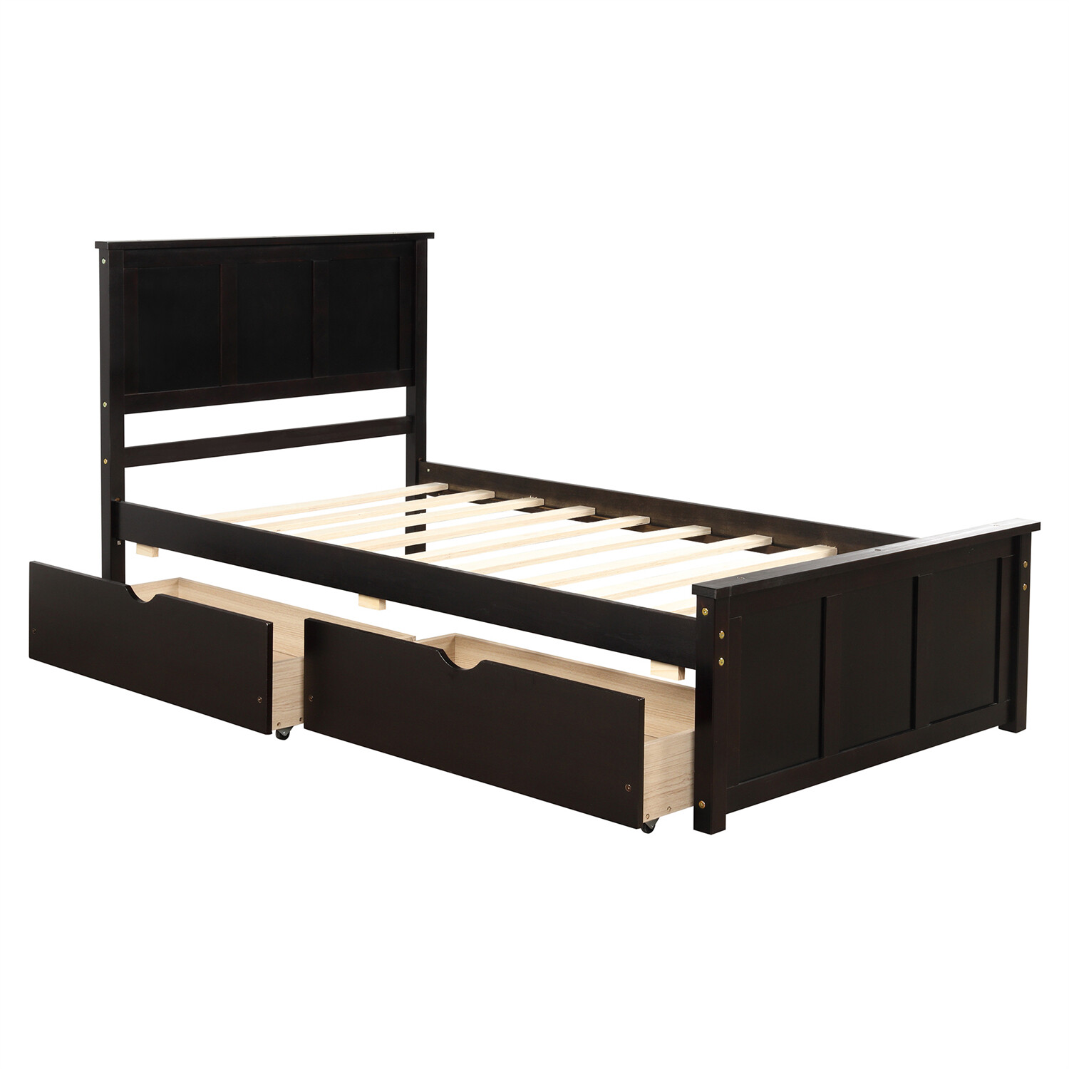 Twin Size Bed Frame Wooden Platform Bed Frame w/ Wood Headboard Gray/Espresso US