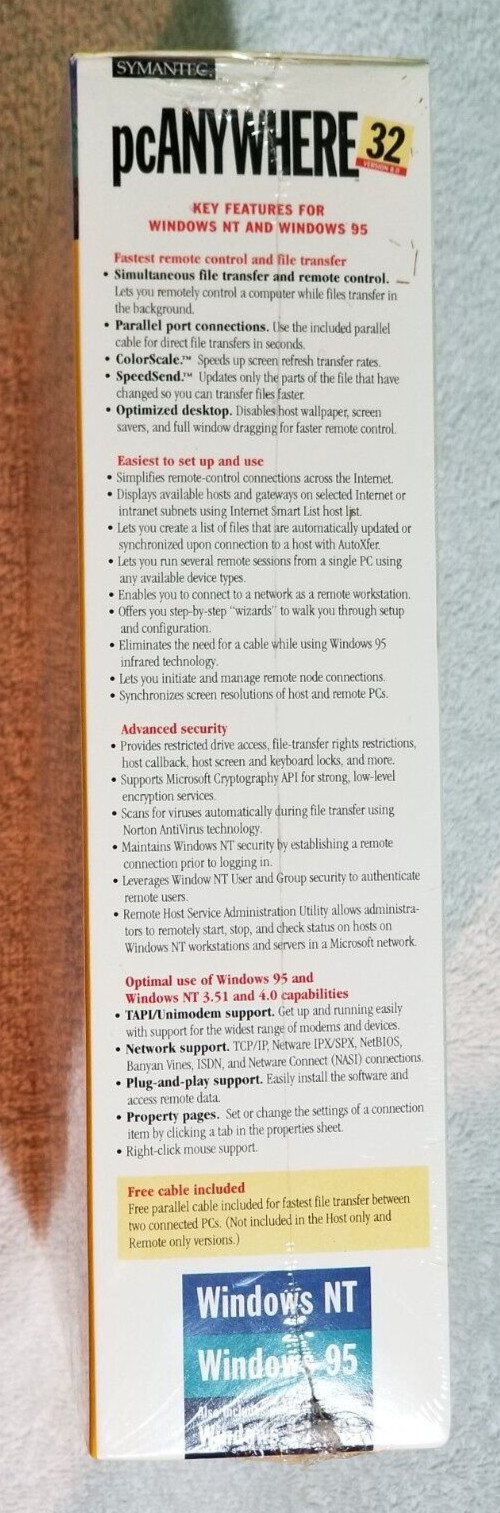 Symantec PC Anywhere 32 Version 8.0: Vintage Windows 95/98 NT 3.1 DOS Software