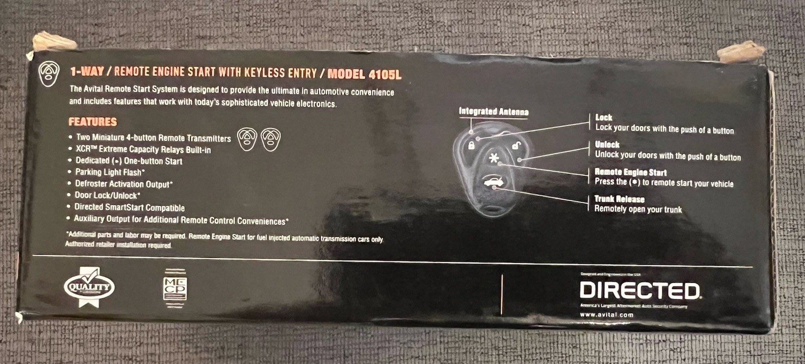 AVITAL 4105L REMOTE START KEYLESS ENTRY 1500 FT Nt W/ Directed DB3 Interface