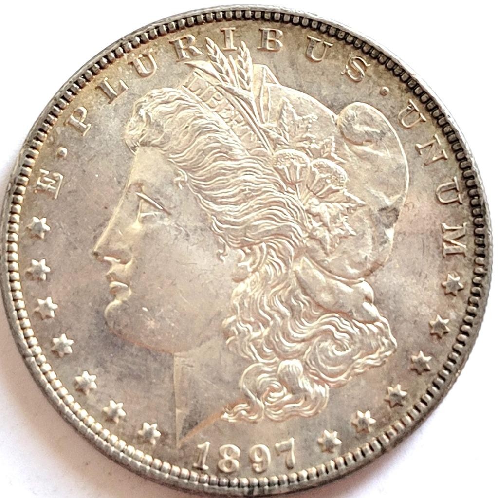 1897 US SILVER MORGAN DOLLAR UNC DETAILS