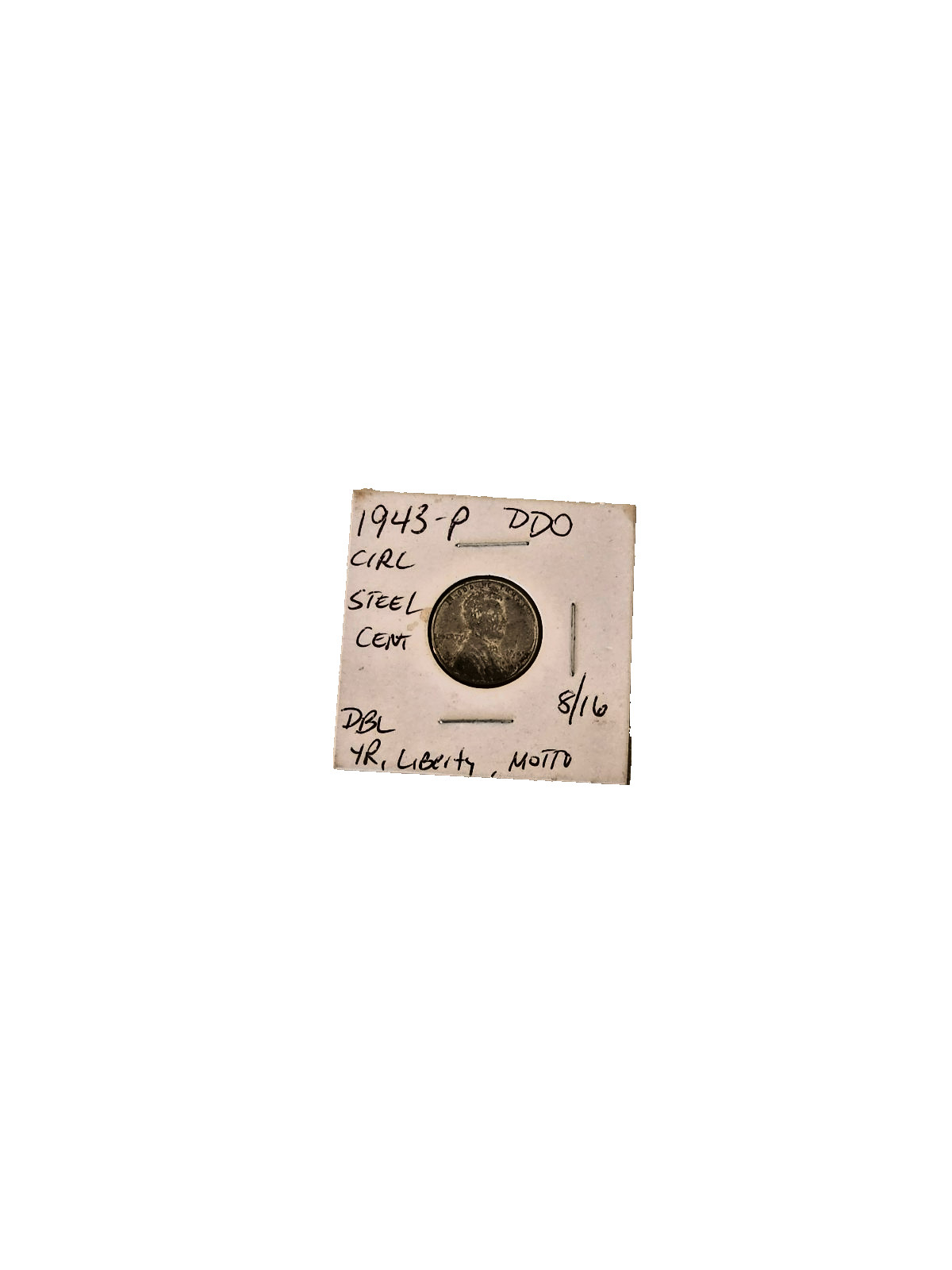 1943 -P DDO Circulated Steel cent Double year liberty motto