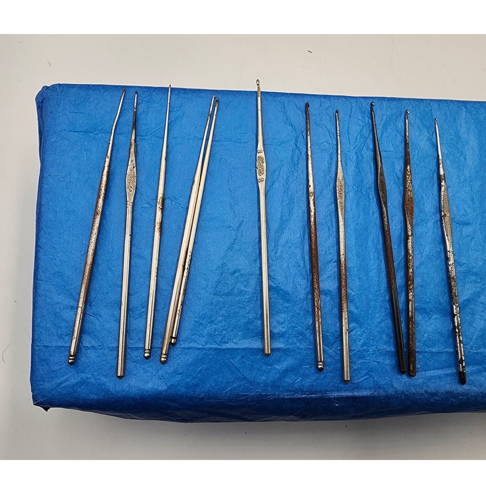 Vintage Boye Bucilla Steel Crochet Hook Lot 11pc Mixed Sizes USA Metal Lace Tool