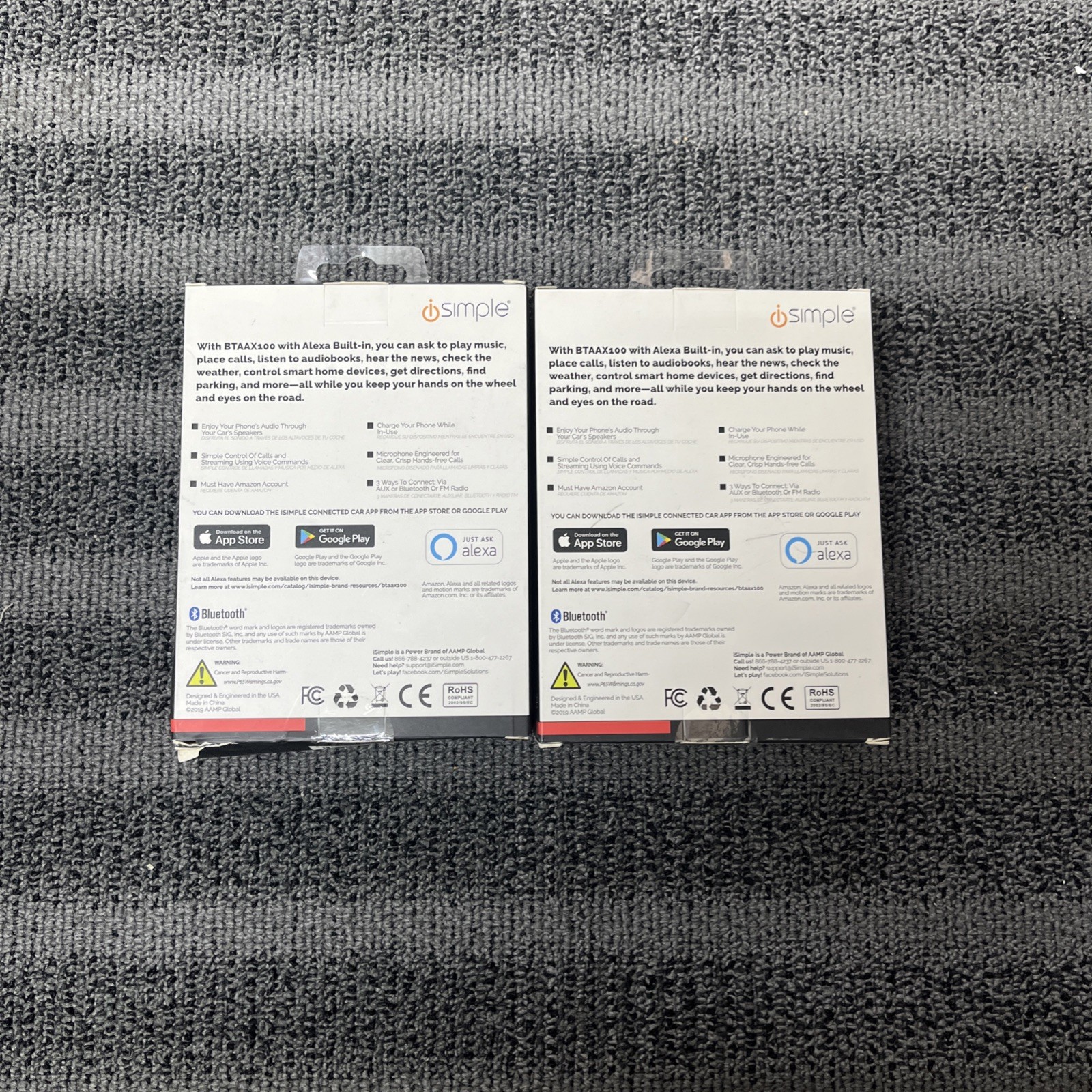 (2) iSimple - Voice Activated Connected Car Kit with Alexa w Bluetooth - Black