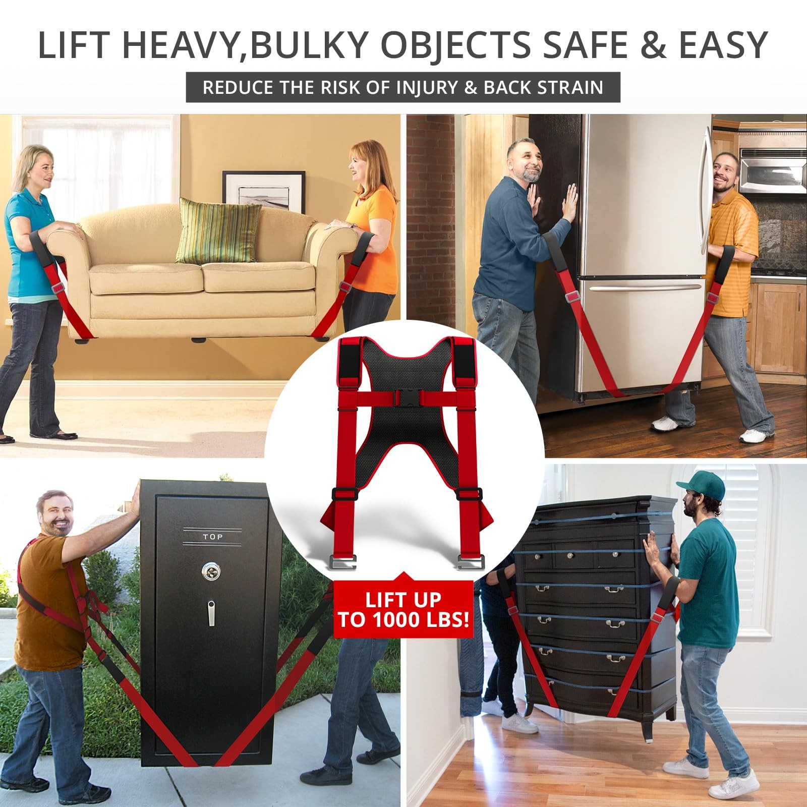 X-Protector Moving Straps - 2 Pairs - Red Lifting for 2 Standard,