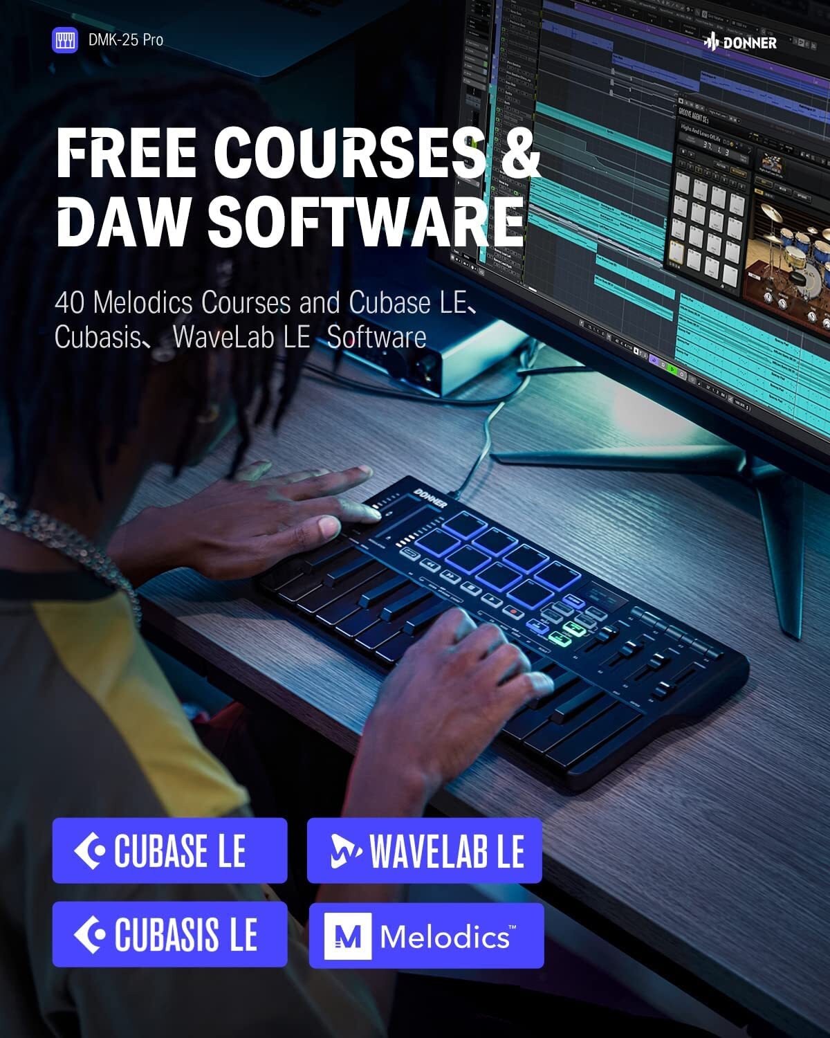 🎹 Donner DMK-25 Pro USB MIDI Keyboard Controller 4 DAW Software 40 Teach Course