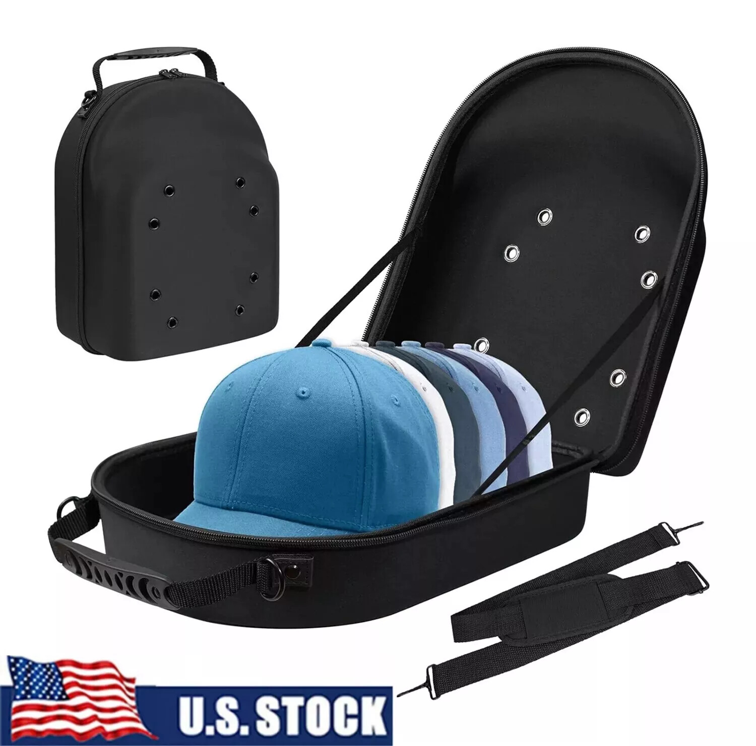 Baseball Cap Carrier Hat Box Travel Case for Hats Caps Fits 6 Hats Black Zipper.