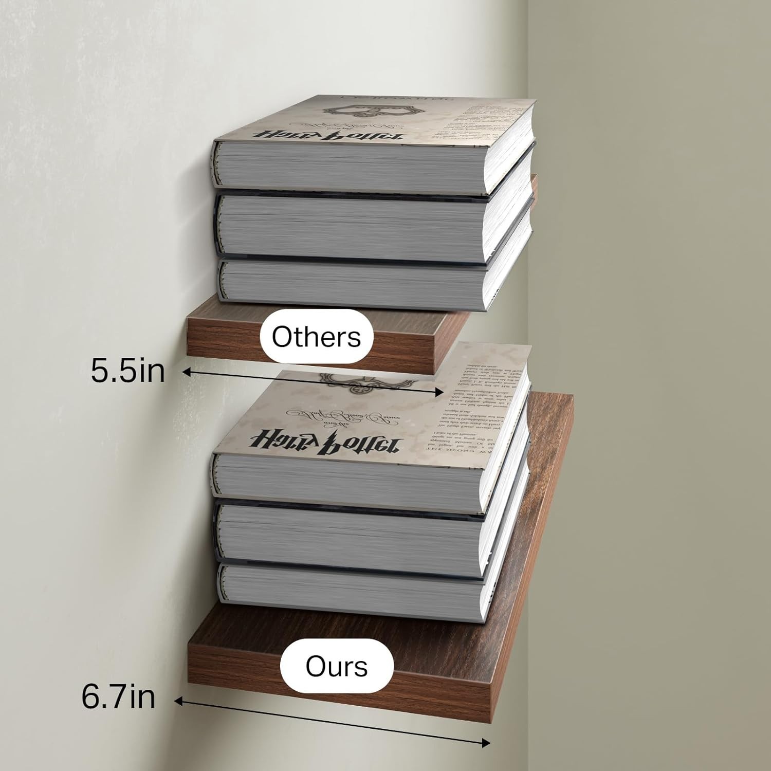 Set of 3 Floating Shelves - Rustic Walnut-Like Wall Mounted Storage Solution