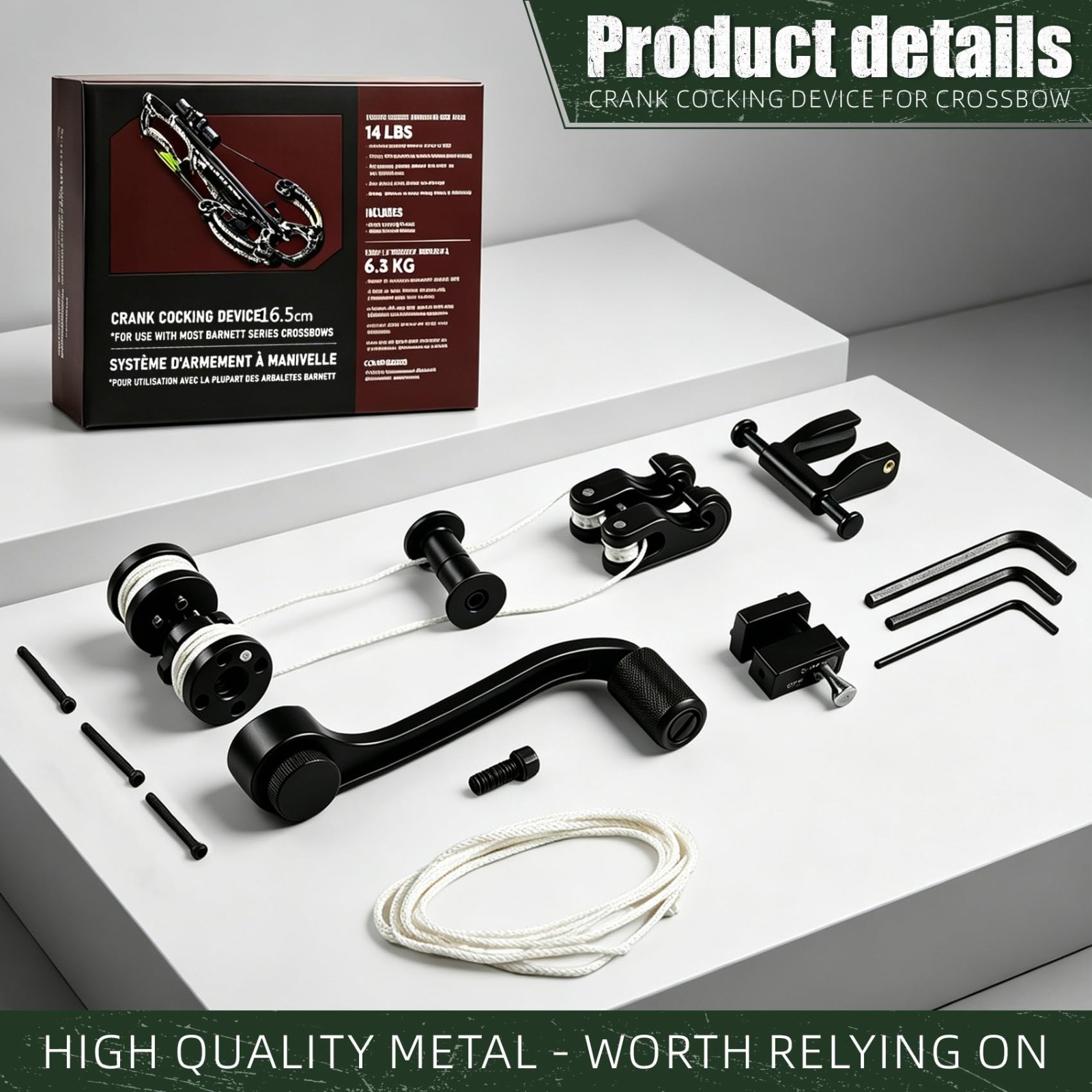 Crank Cocking Device for Crossbow - Ambidextrous, 93% Draw Weight Reduction, Eas