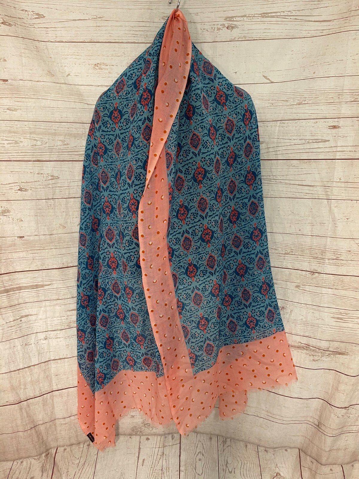 Shingora Wrap Scarf Turquoise-Pink Patterned / Polka Dot Size 80”x29”