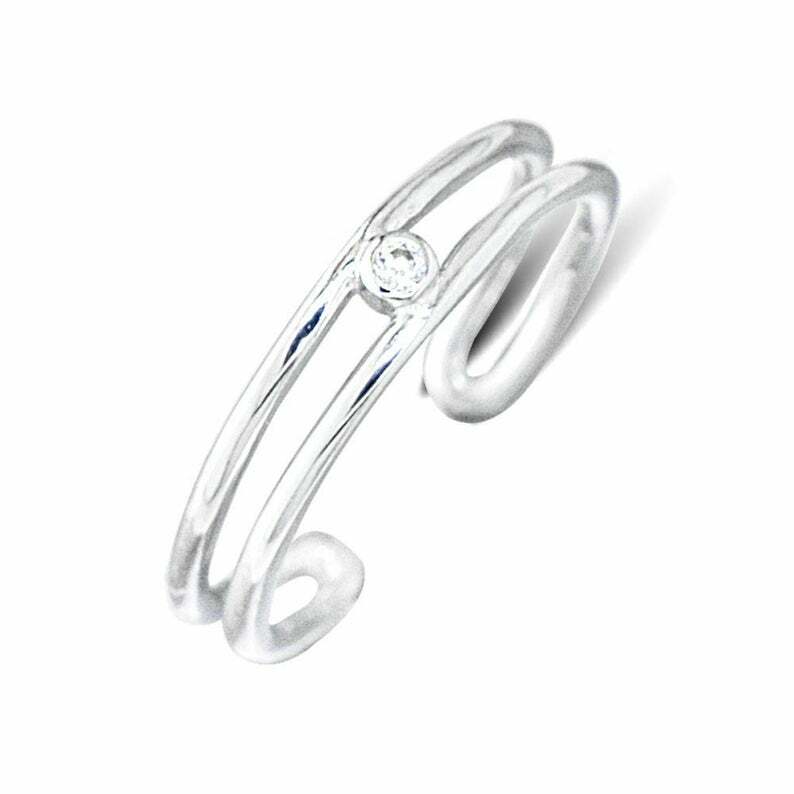 925 Sterling Silver Round White CZ Stone Adjustable Toe Ring sb88