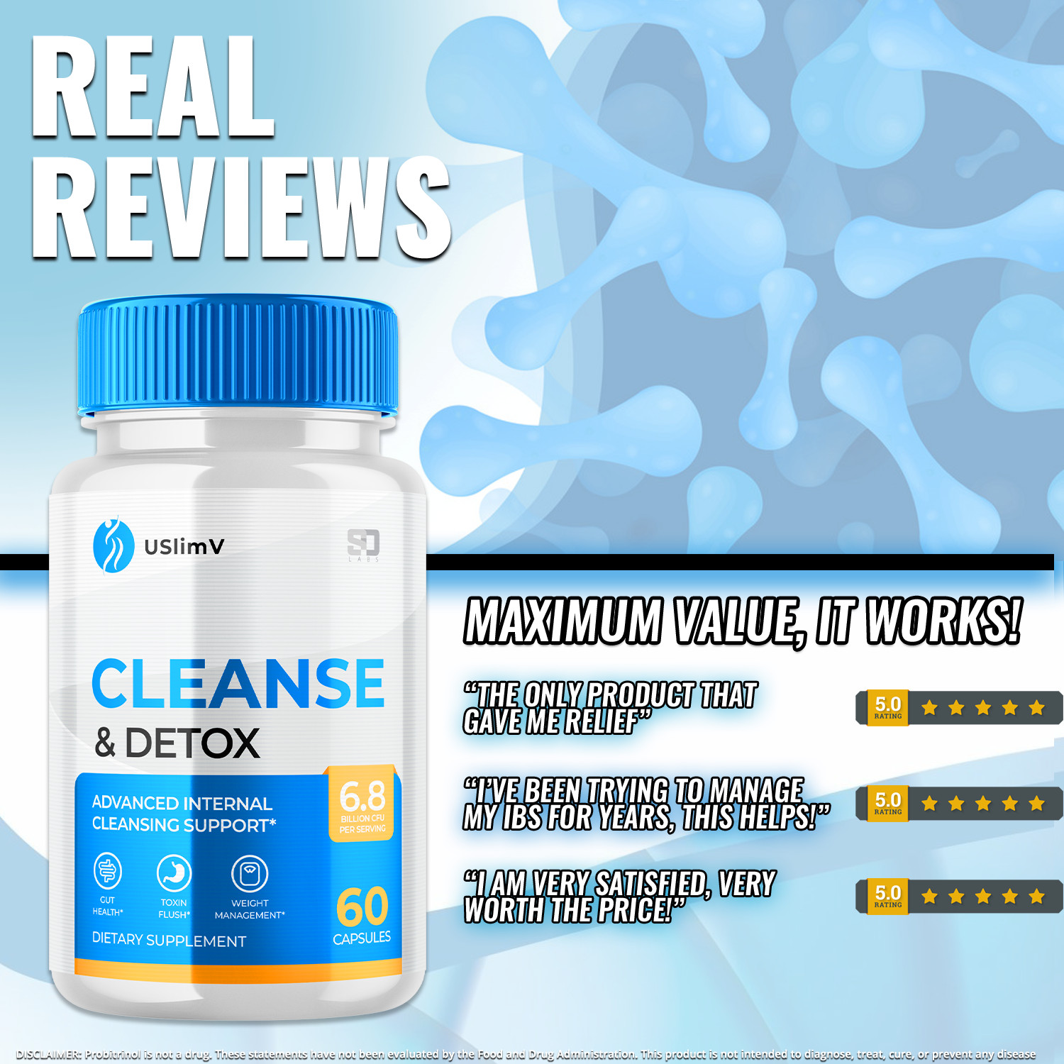 USlimV Cleanse and Detox Advanced Formula Cleansing Support Pills (60 Capsules)