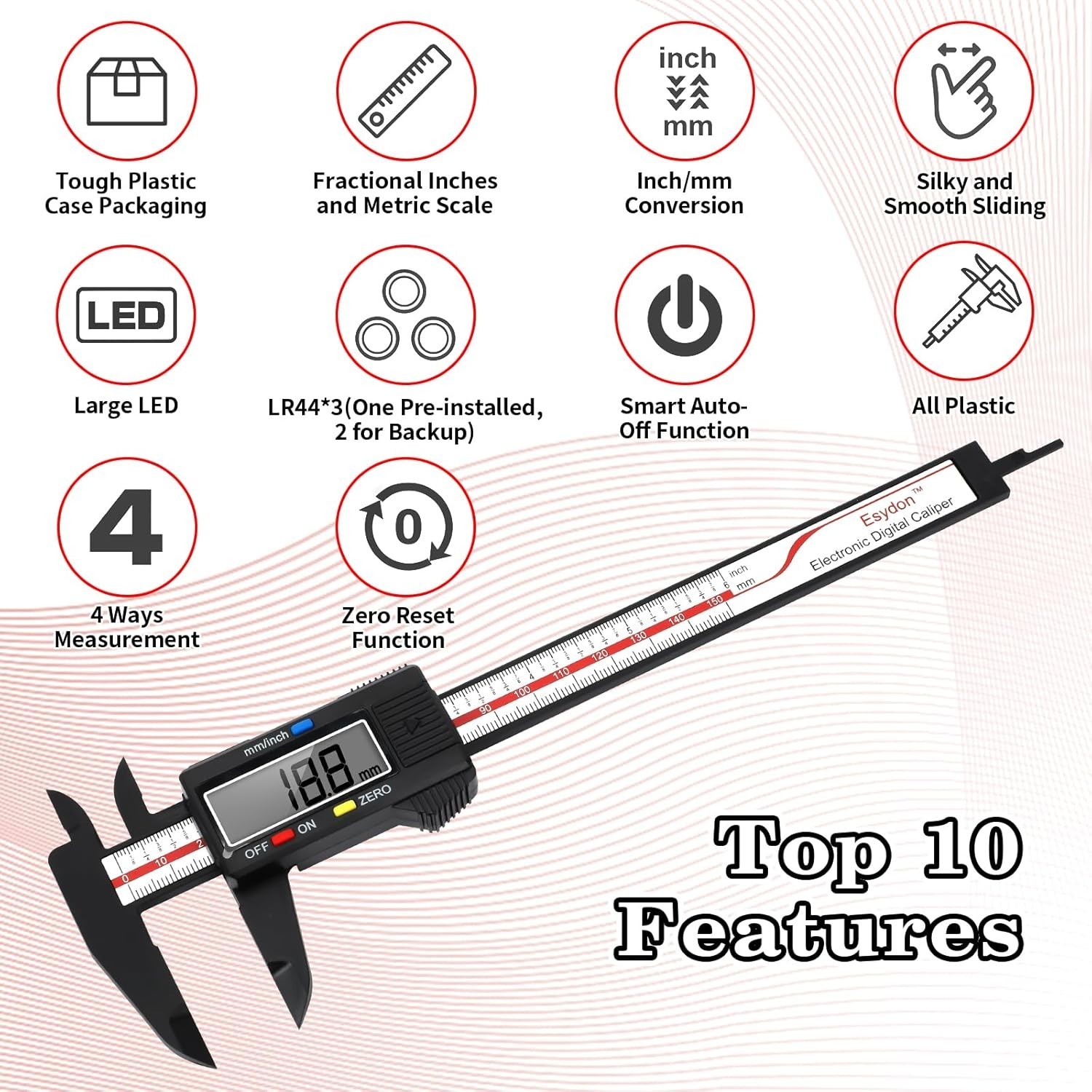 Precision 6 Inch Digital Caliper - Auto-Off, LCD & Protective Plastic Case
