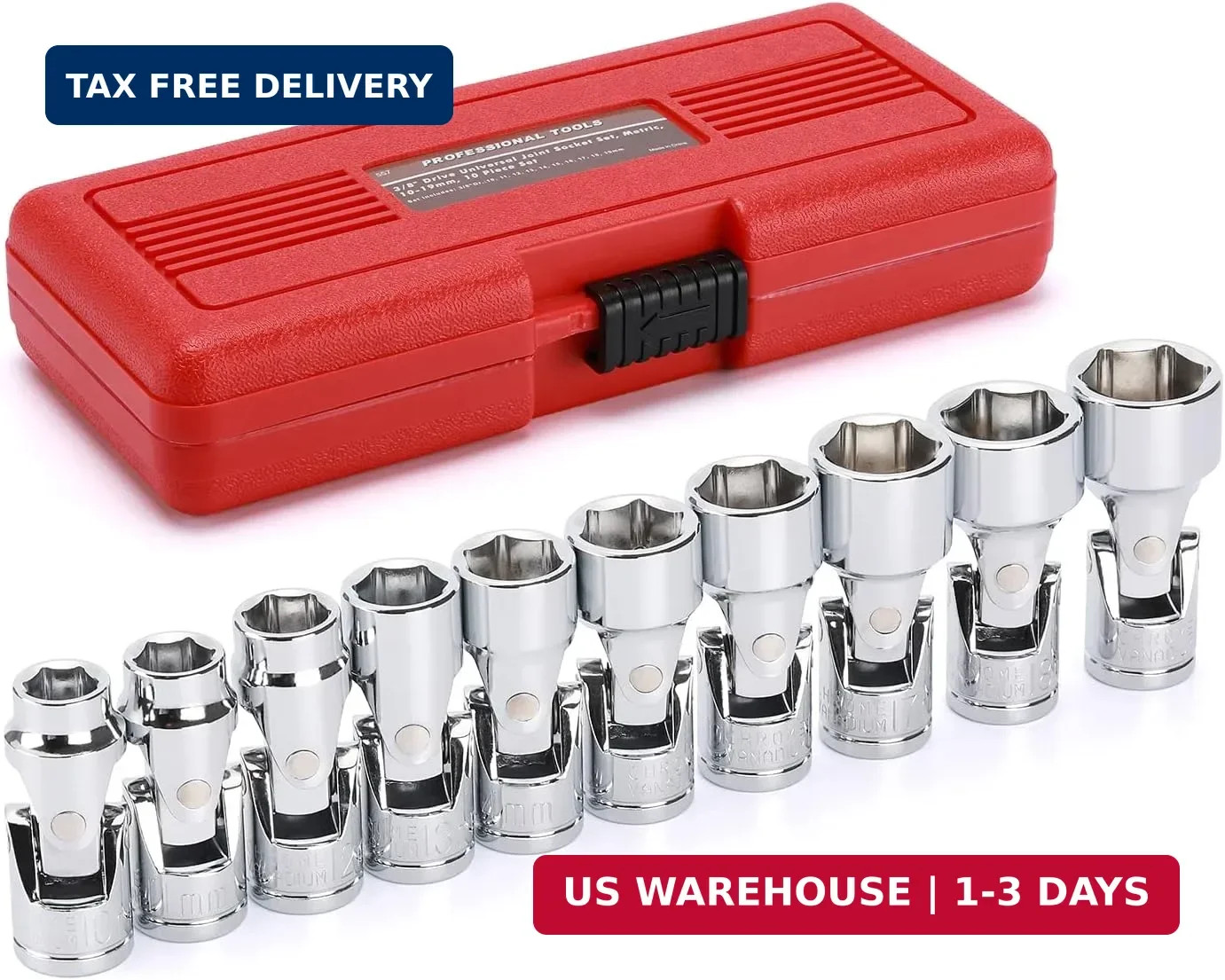 EMENTOL 10PCS 3/8" Drive Universal Joint Socket Set, 6 Point, Metric Universal F