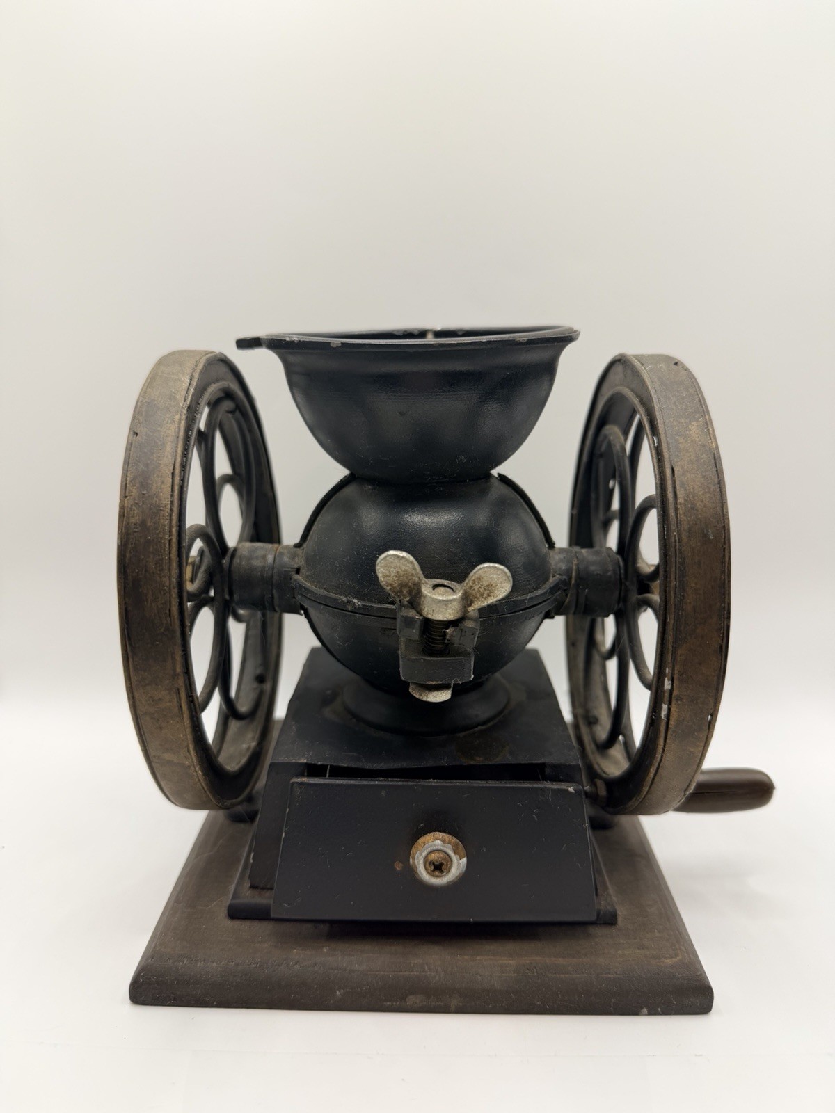 Steampunk Grinder Decor Industrial Decor Metal On Wood Base VERY COOL!!!