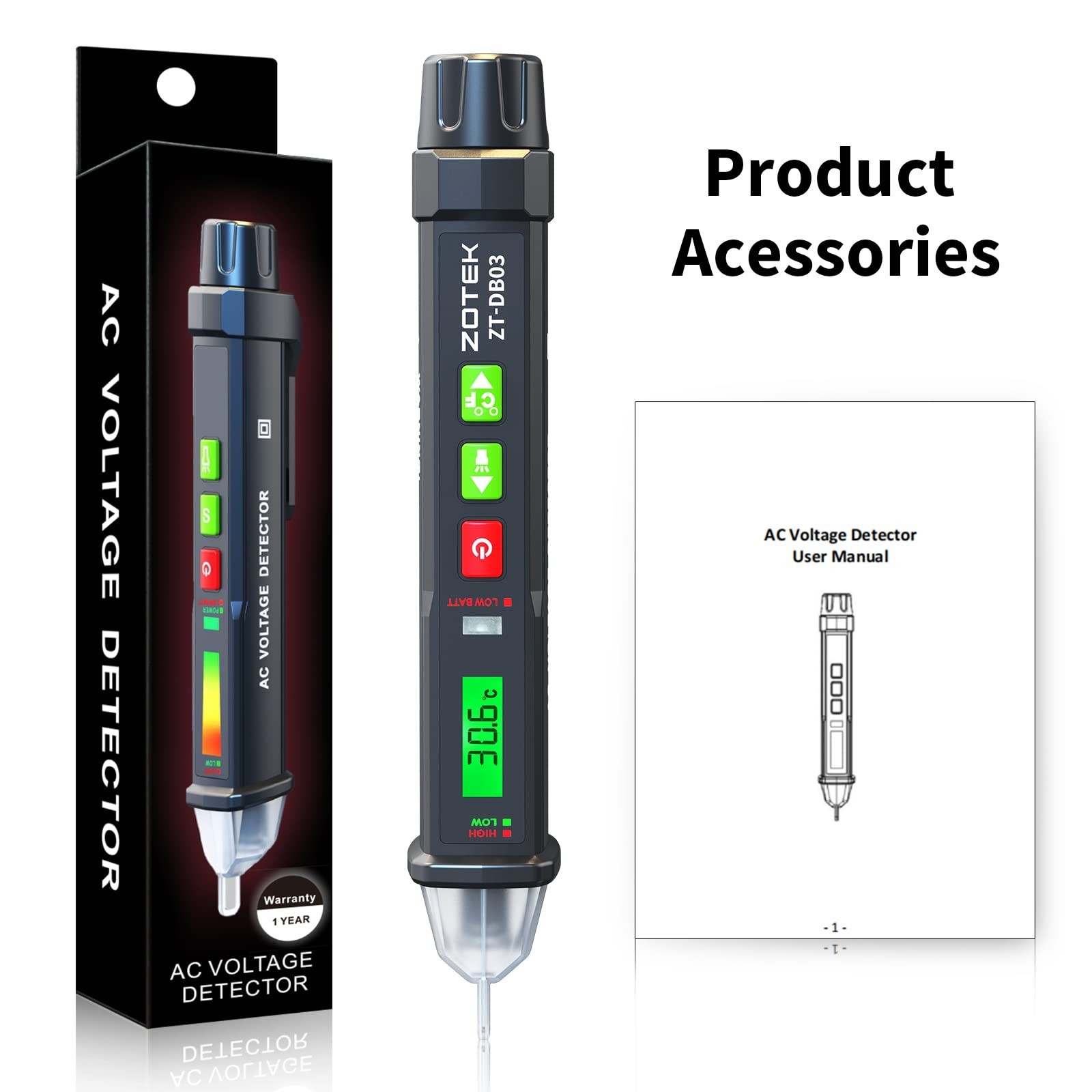 Voltage Tester Pen Non-Contact 12-1000V AC Detector, Adjustable Sensitivity E...