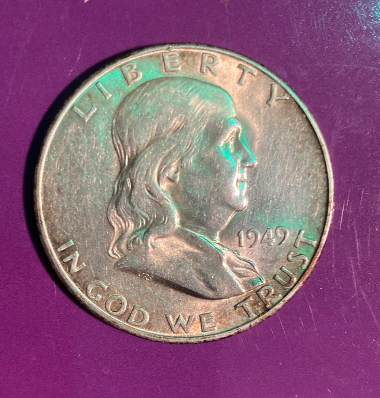 1949 S...BEN FRANLKIN SILVER HALF AU