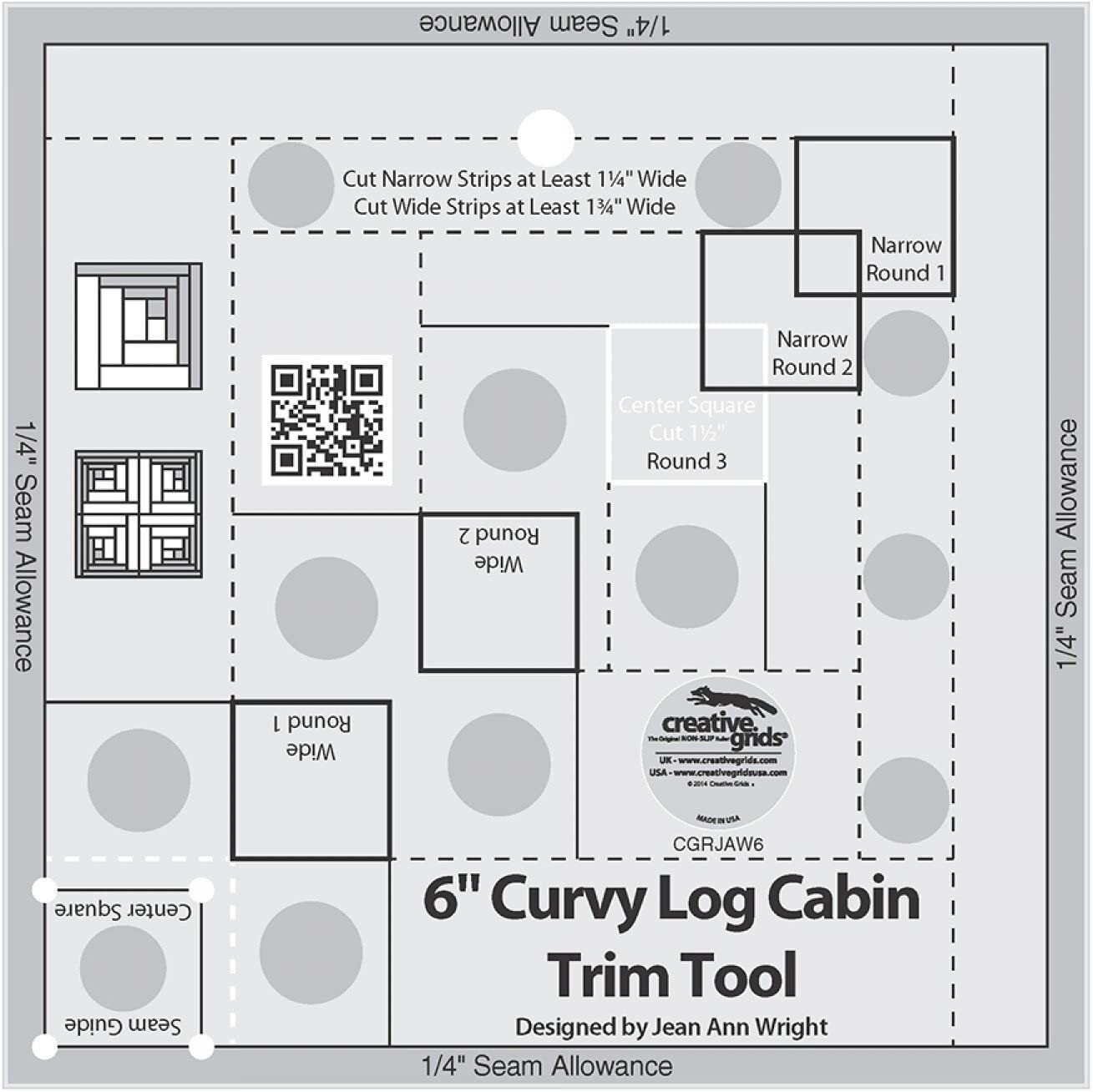 Creative Grids Curvy Log Cabin Trim Tool - Sewing Quilting Ruler CGRJAW6