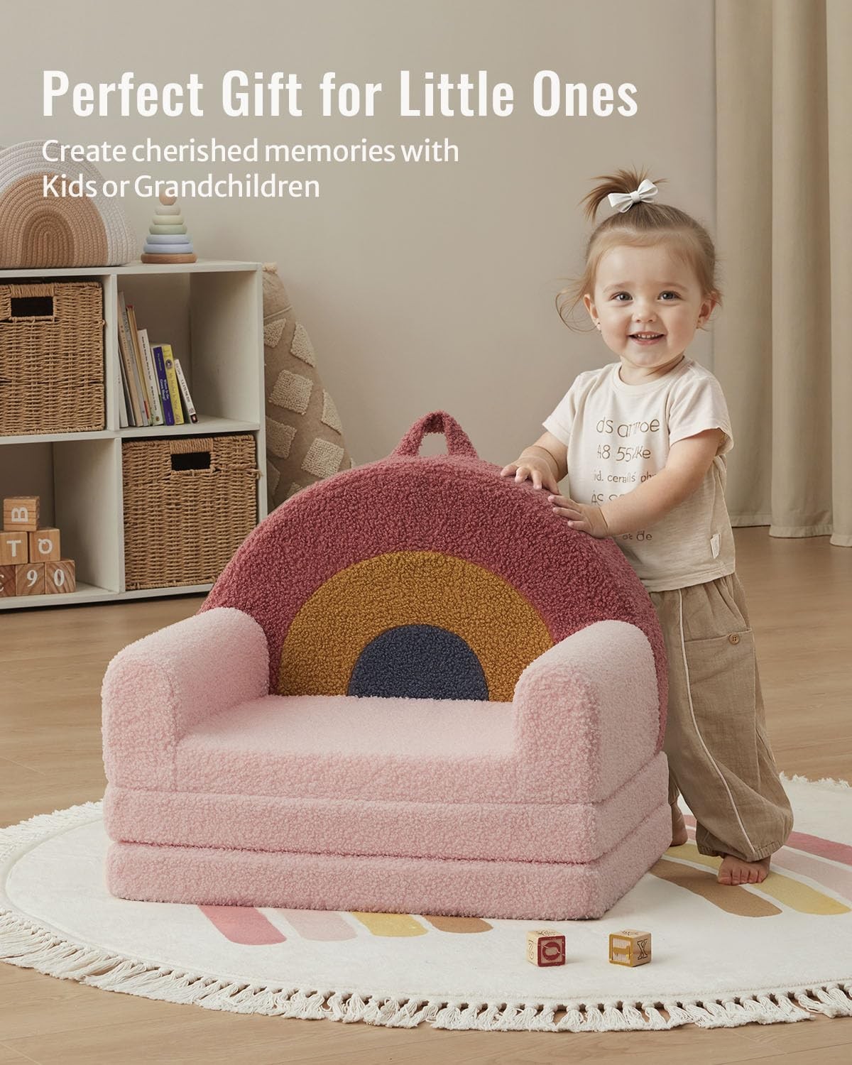 Blissful Diary Foldable Toddler Couch, 2-in-1 Comfy Toddler Chair & Lounger for