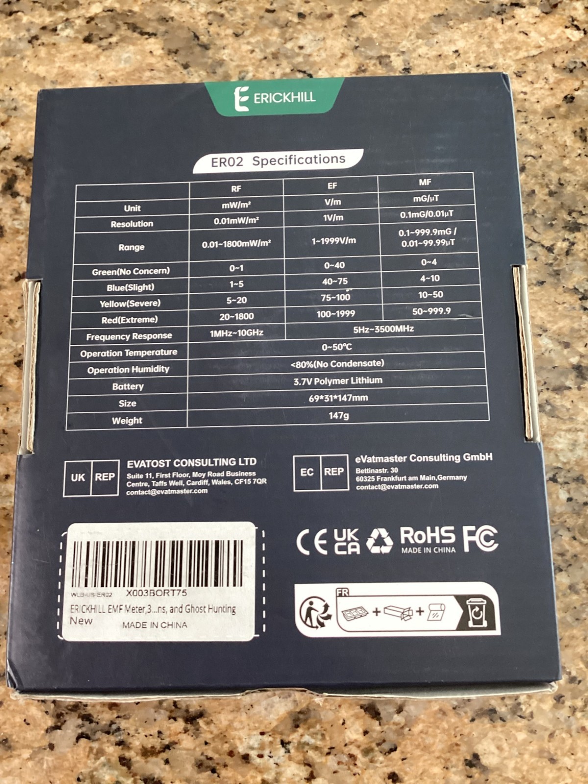 Erickhill ER02 EMF Tester 3 In 1 EMF EF RF Meter (OPEN BOX)