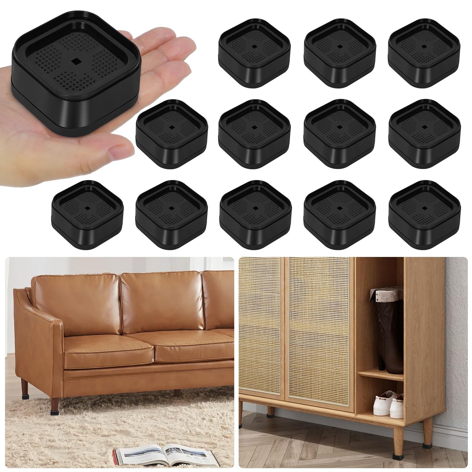 12 Pack Furniture Risers Adjustable Bed Risers 1 Inch Heavy Duty for Couch De