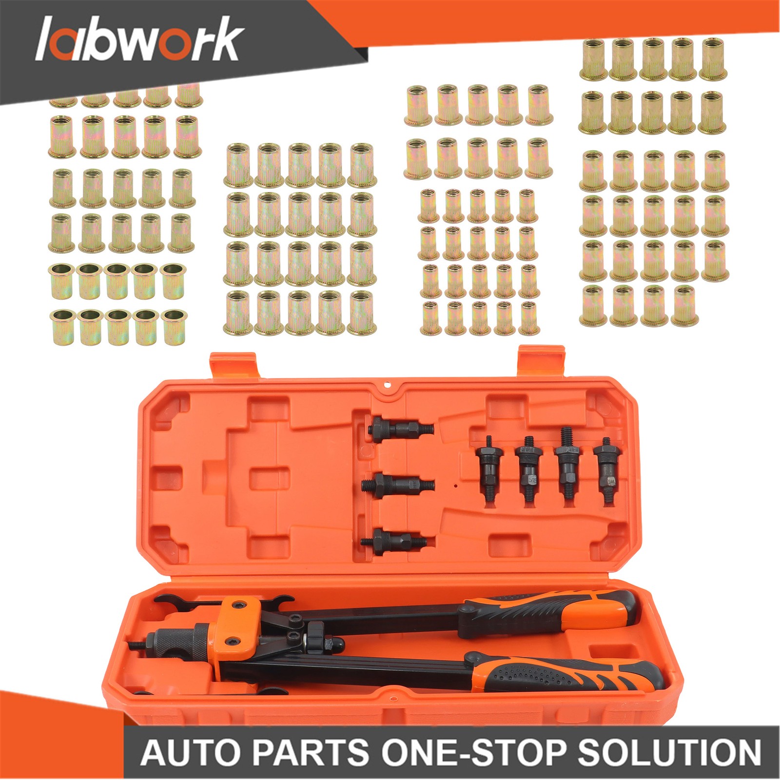 Labwork 14" Tool with 7 Metric & SAE Mandrels 70Pcs Rivnuts Assortment Kit