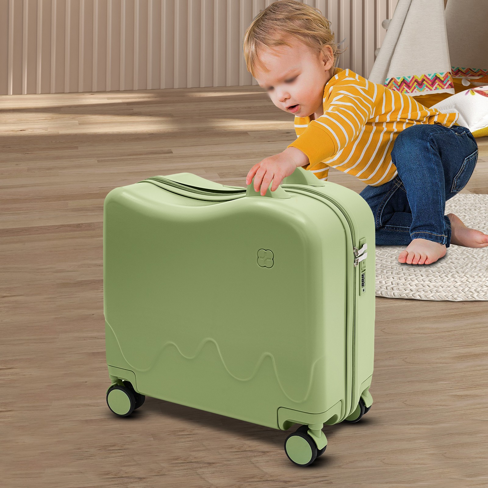 Kids Ride-On Suitcase 18 Inch Olive Green Luggage with Comfortable Seat
