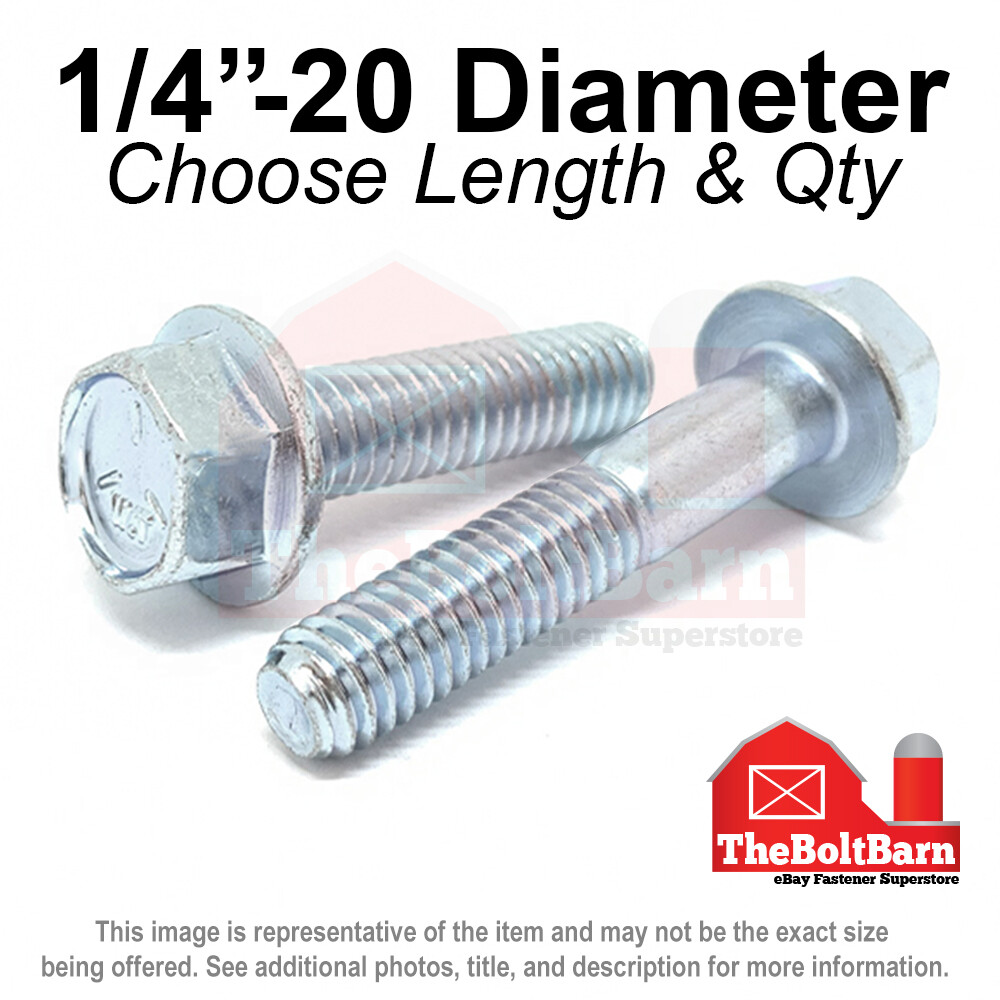 1/4"-20 Grade 5 Hex Flange Screws Frame Bolts COARSE Zinc (Pick Length & Qty)