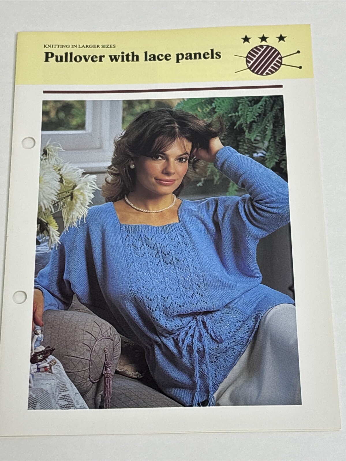 Pullover With Lace Panels Women's Knitting Pattern Card