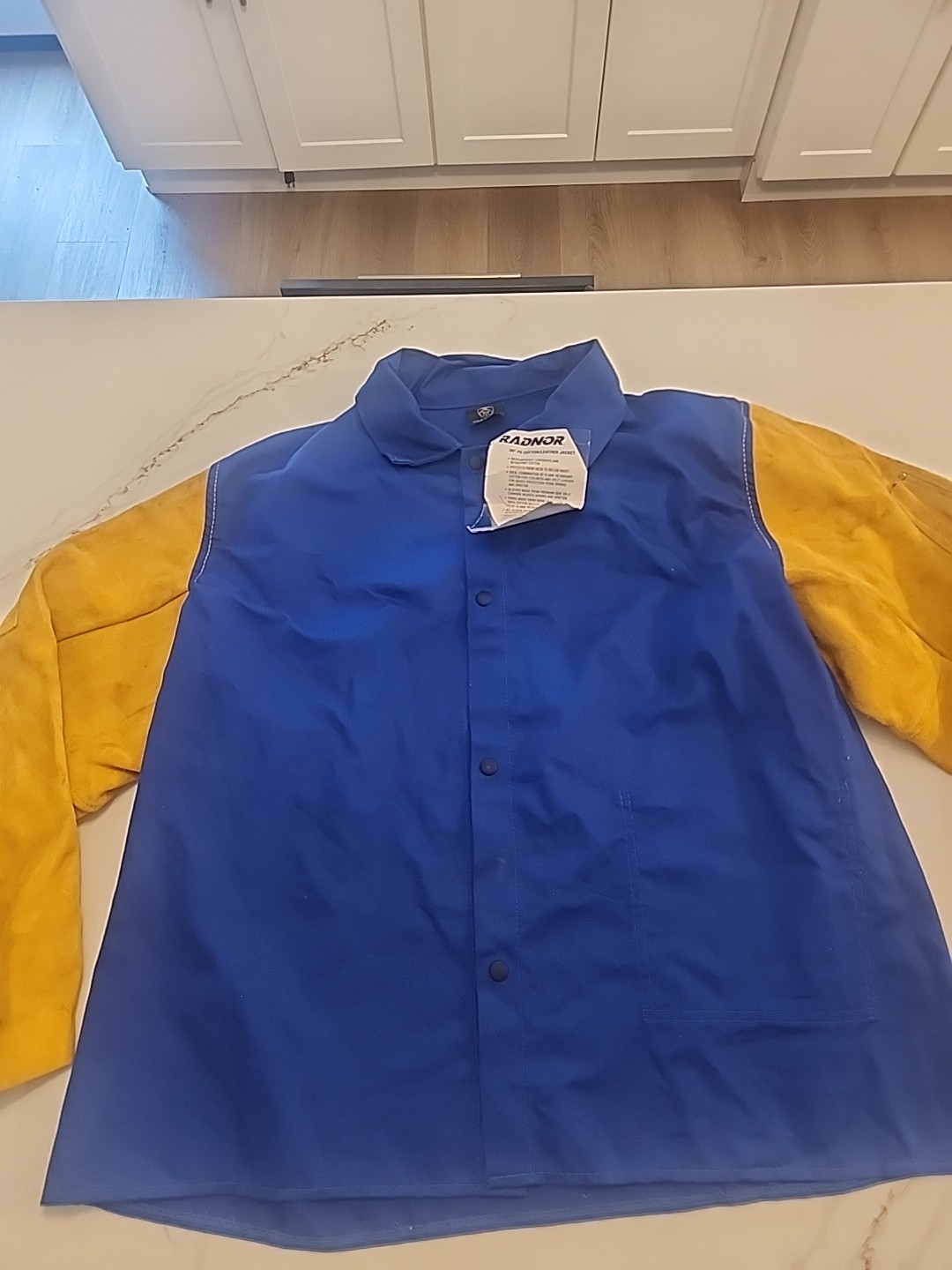 Tillman Welding Jacket Mens 2XL Blue Leather Arms FR Button Up Shirt Pockets