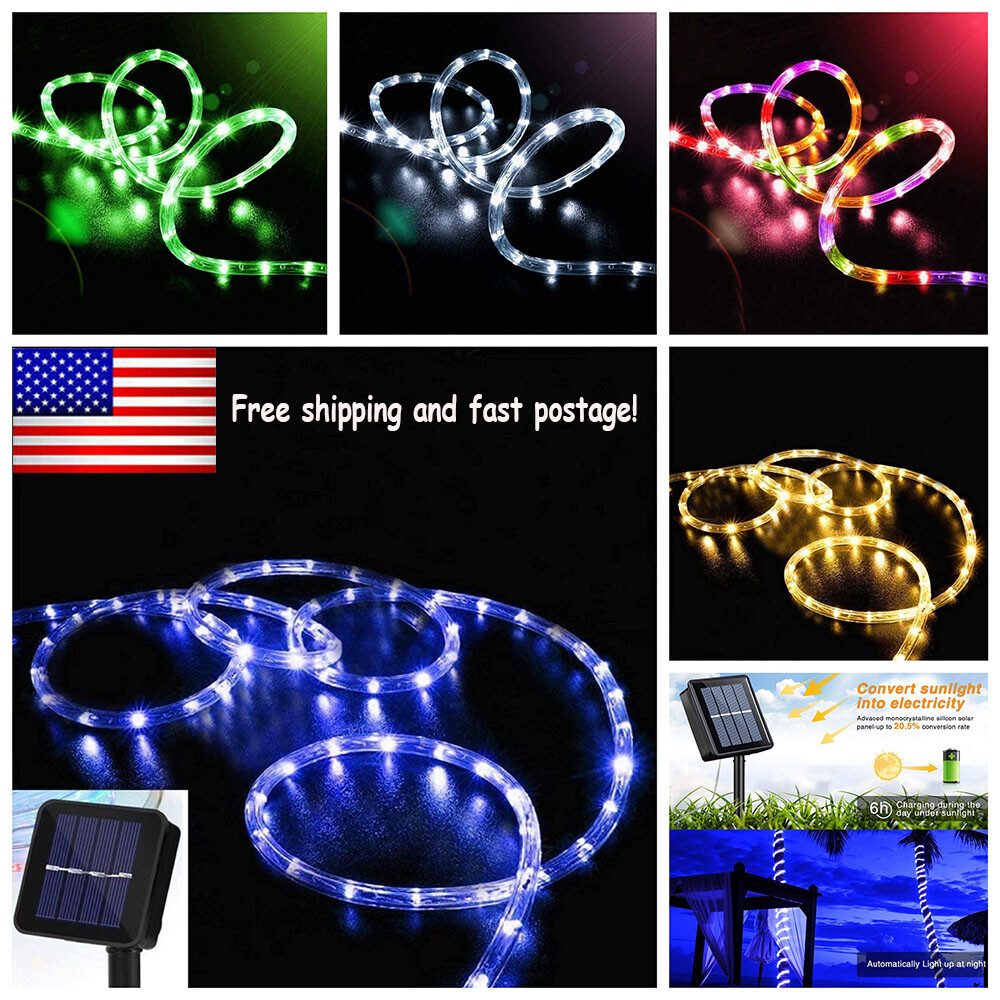 Solar Rope Lights Outdoor Tube Fairy String Lights Waterproof Garden Patio Decor