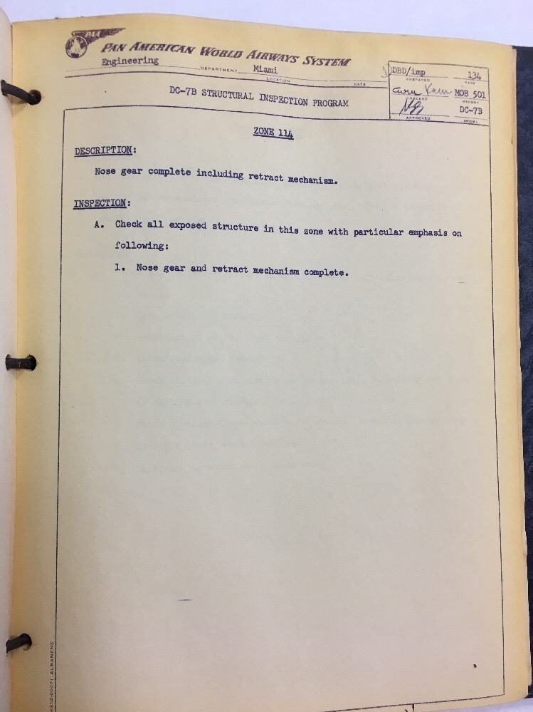 Douglas DC7B Original Structural Inspection Program Pan American World Airways