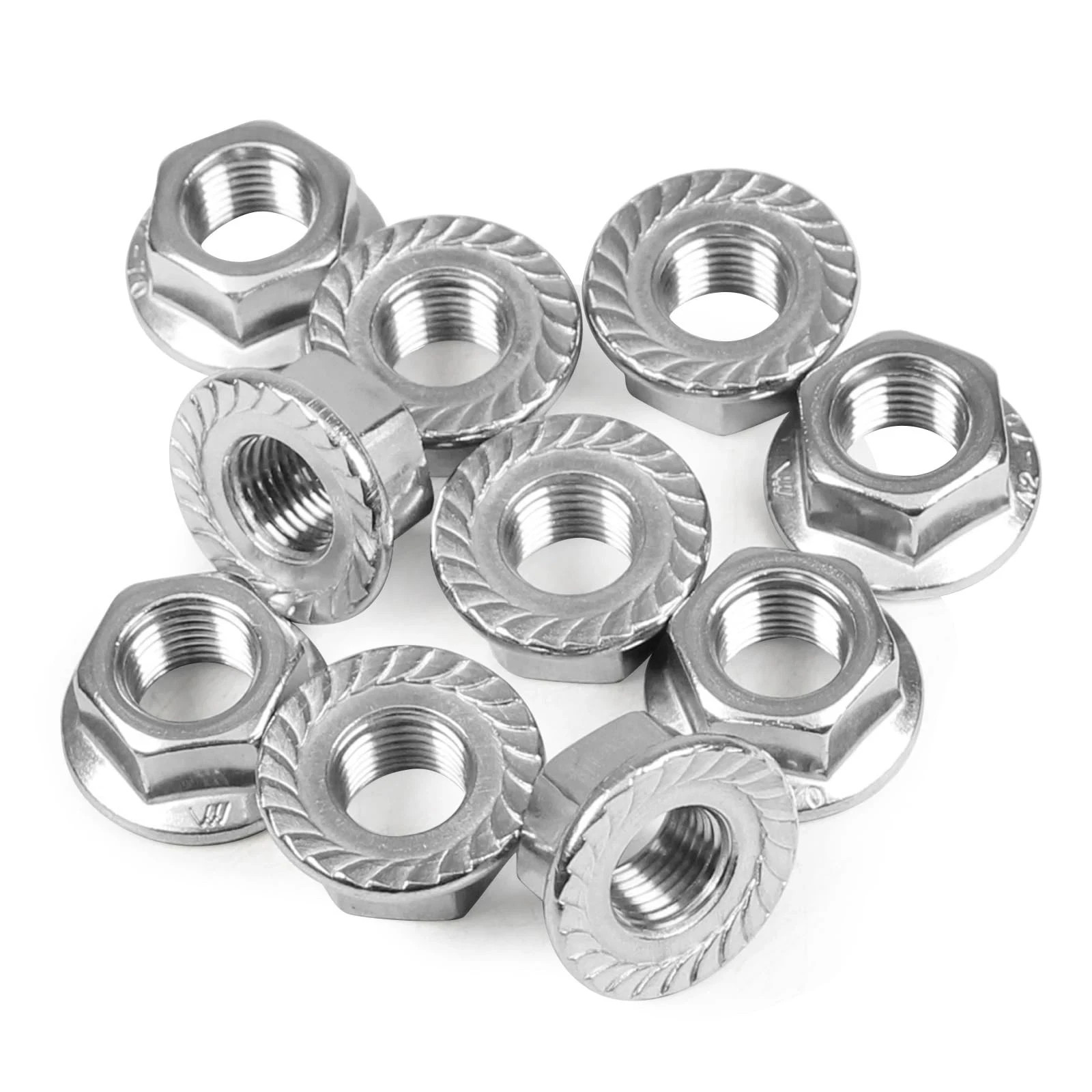 10PCS M12 x 1.25mm Pitch Serrated Flange Nuts Hex Lock Nuts, 304 Stainless St...