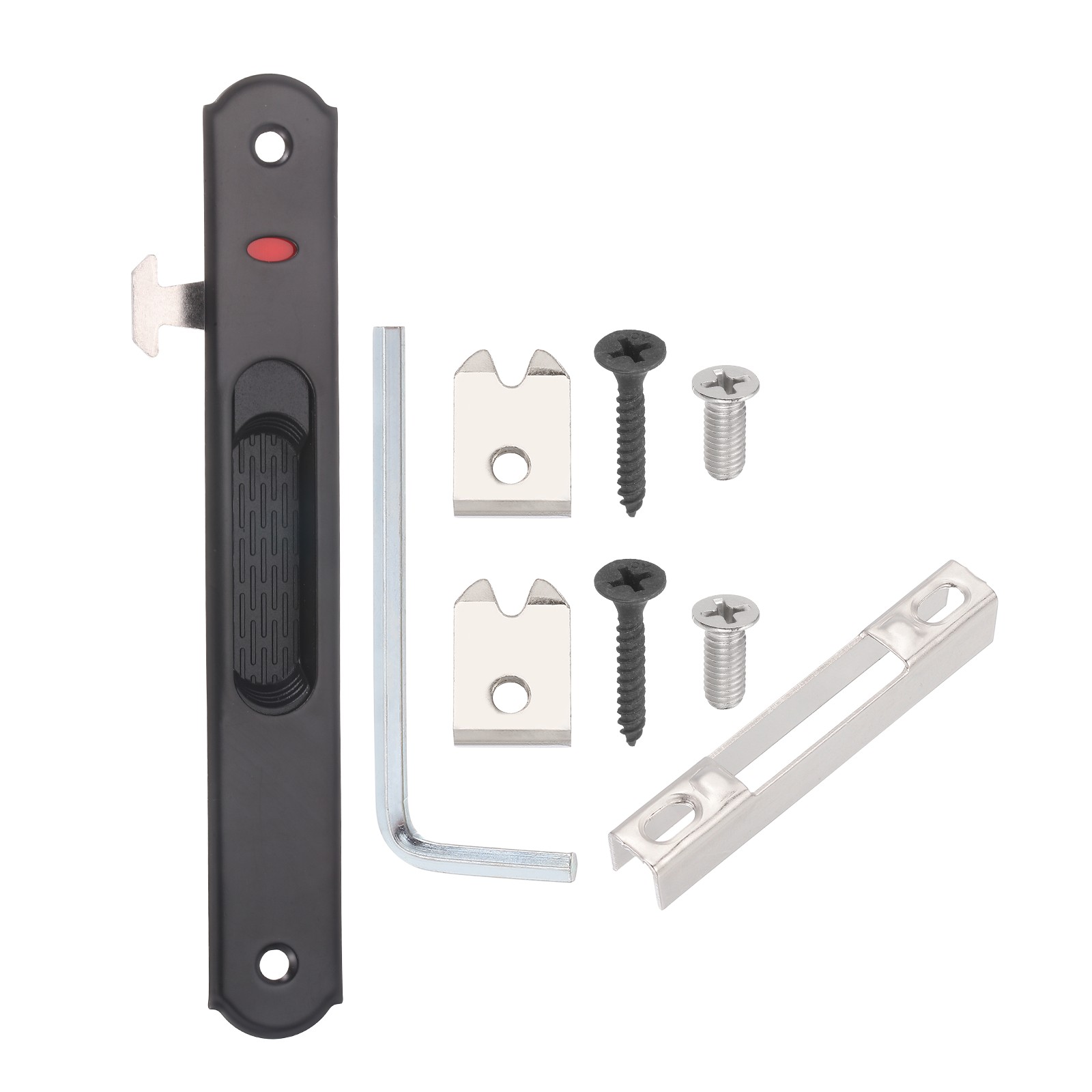 Sliding Door Single Sided Hook Lock (6.6'', Black), Flush Mount Door Lock