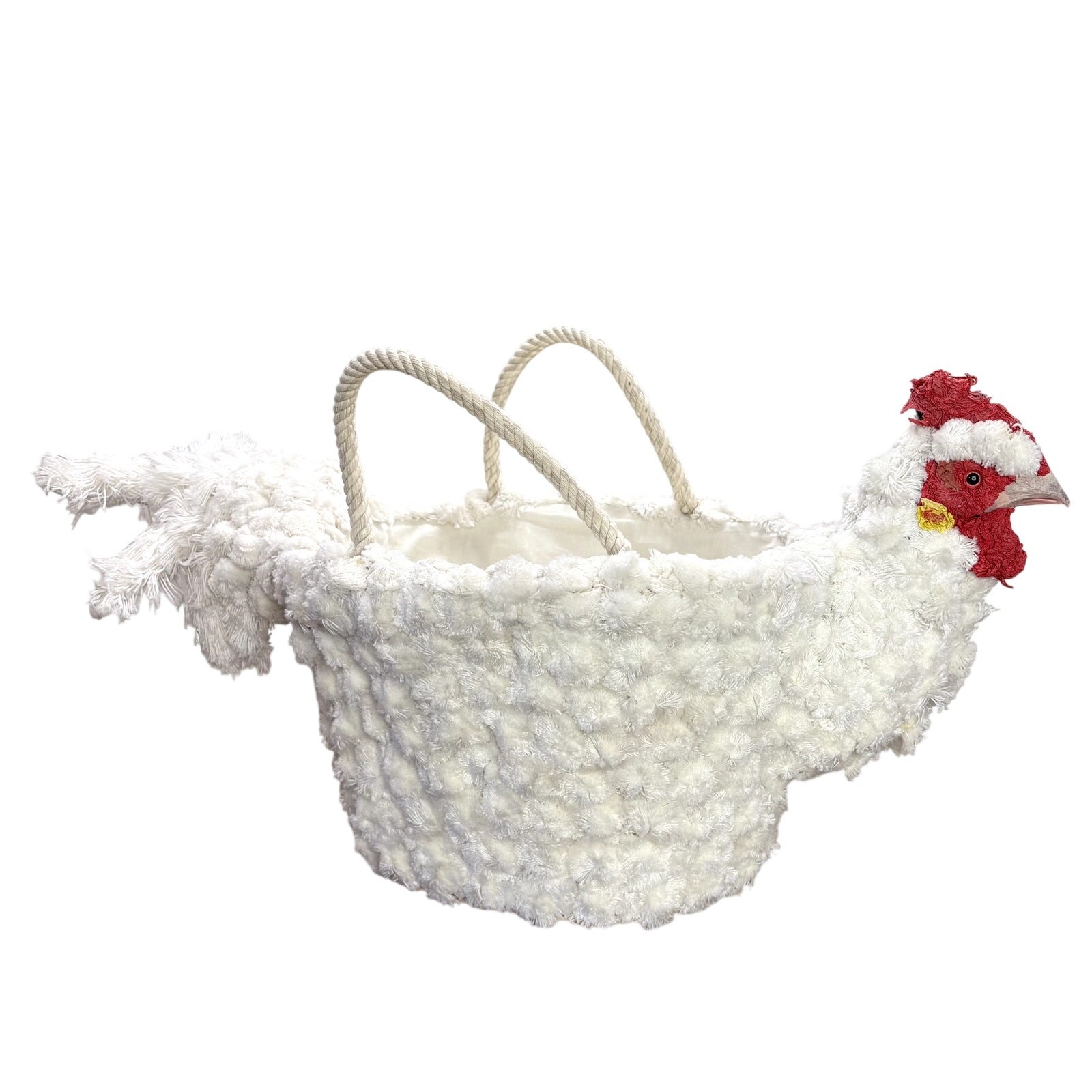 Hen Egg Gathering Basket Macrame Chicken Handmade Farmhouse Decor Rustic Large