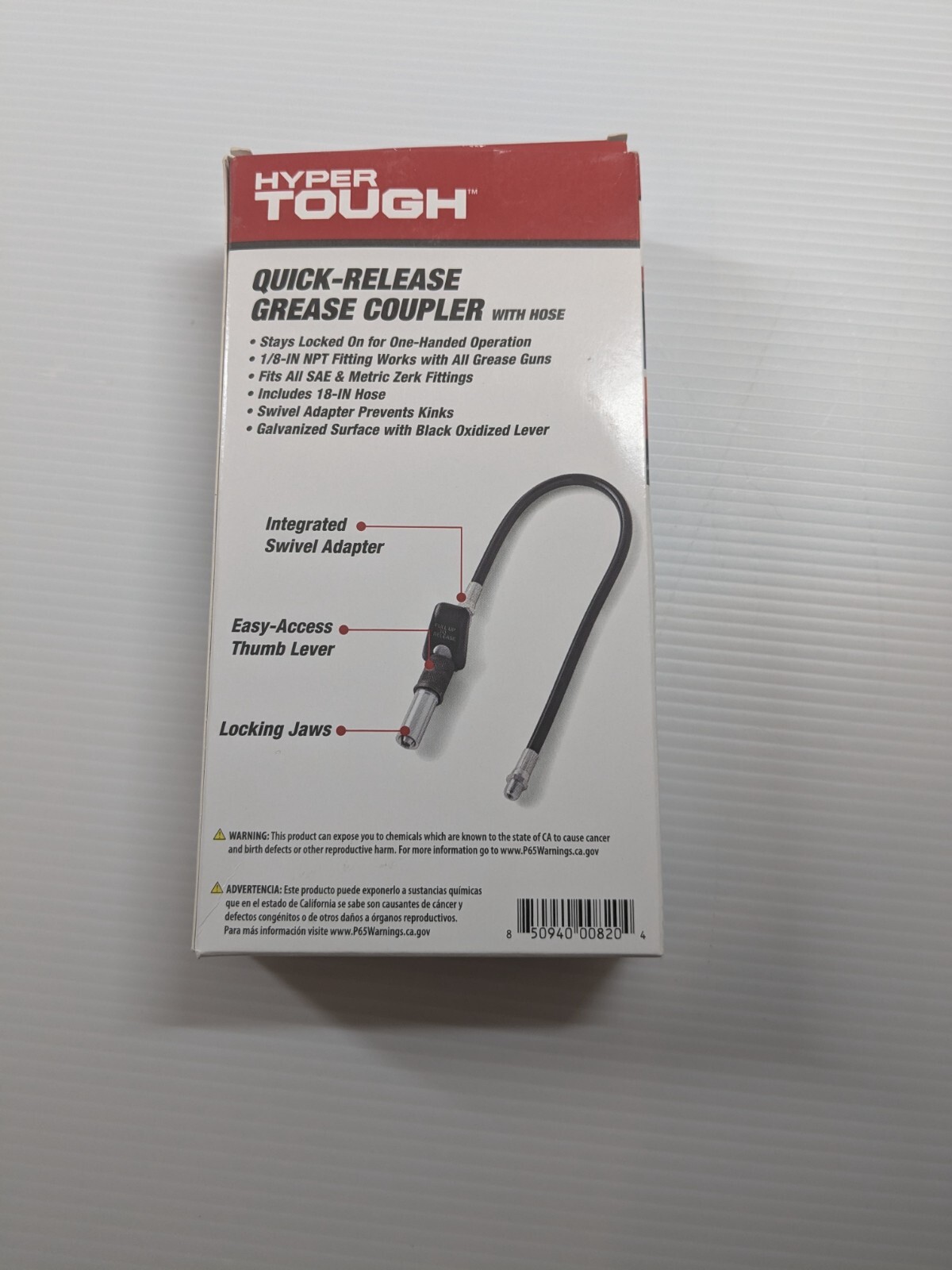 Hyper Tough Quick Release Grease Coupler With 18” Hose New