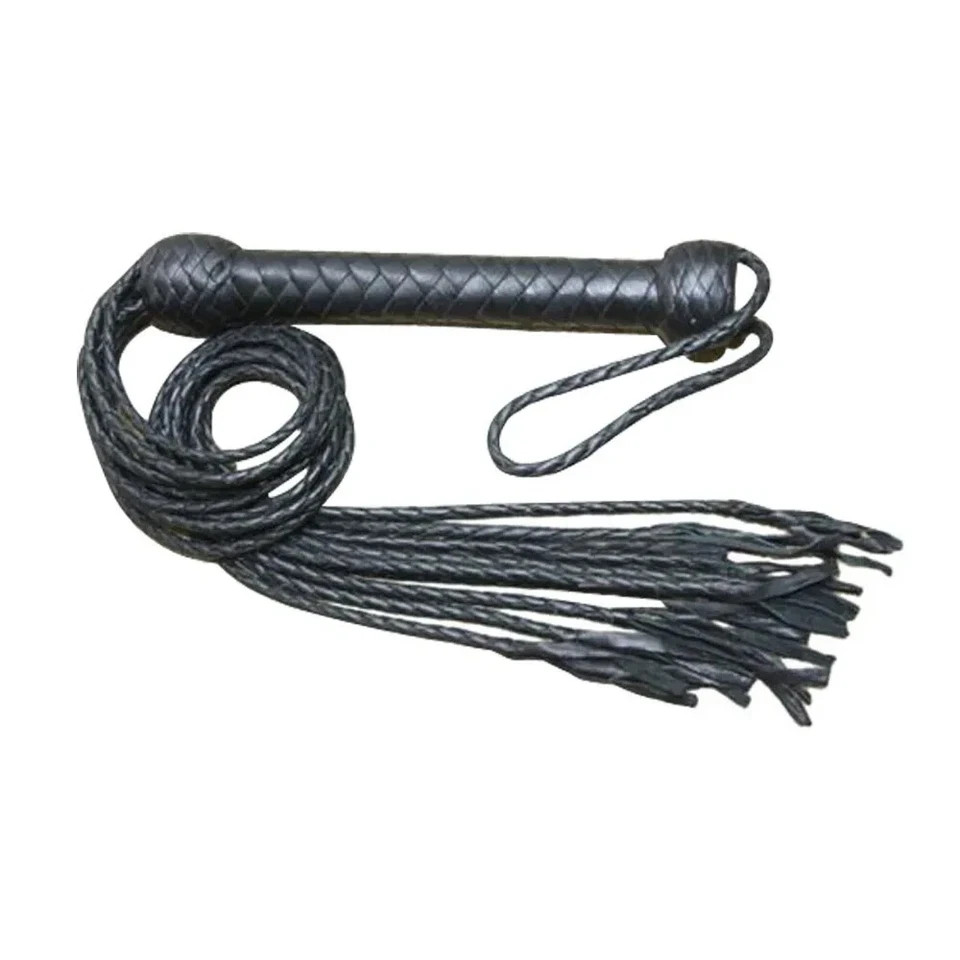 Genuine Leather Flogger with 9" Braided Handle &Matching Leather Paddle