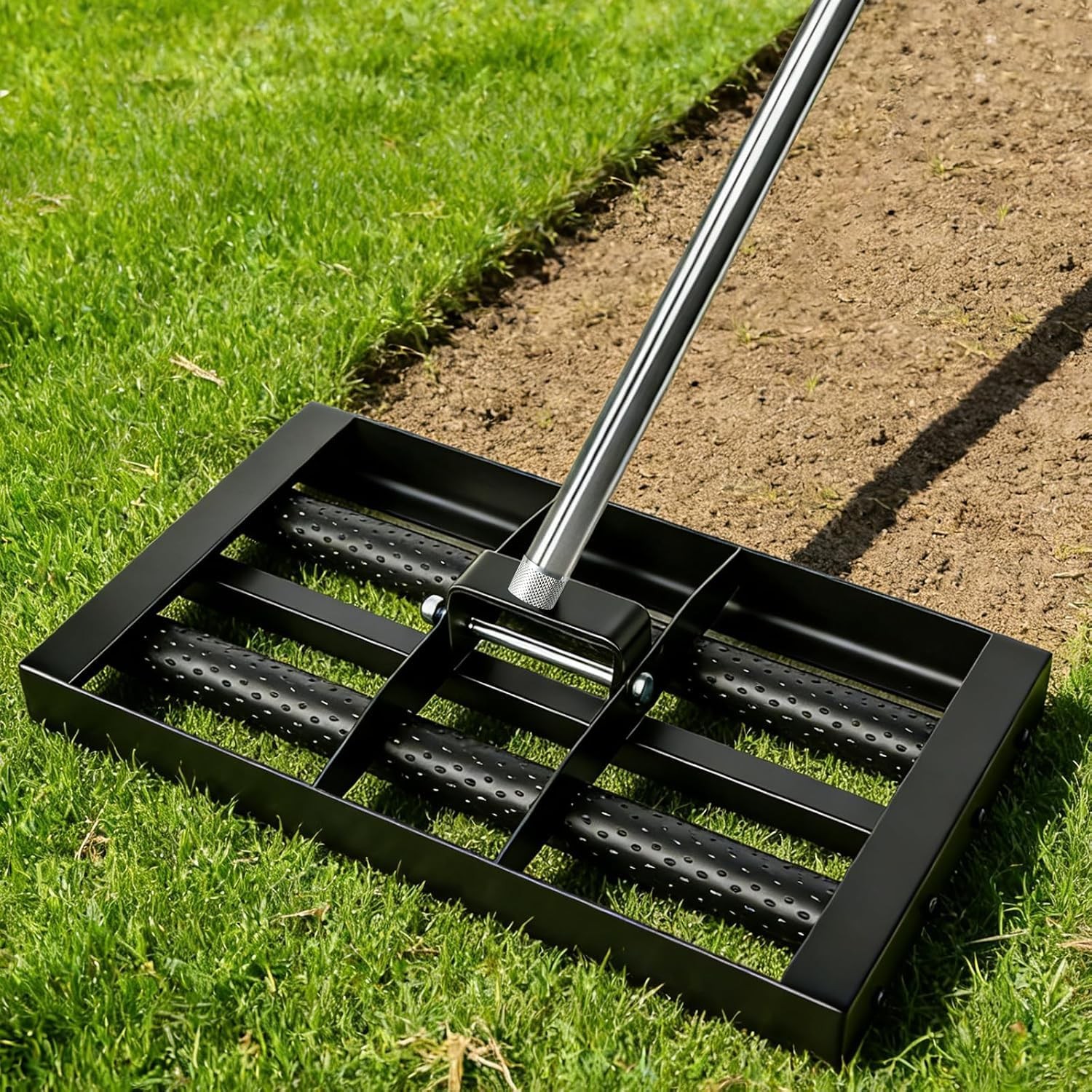 Lawn Leveling Rake 17"×10", Stainless Steel Lawn Leveler with 5ft Adjustable ...
