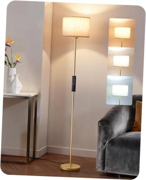 Modern Floor Lamp with 2 Shades - Adjustable Brightness & Color Gold