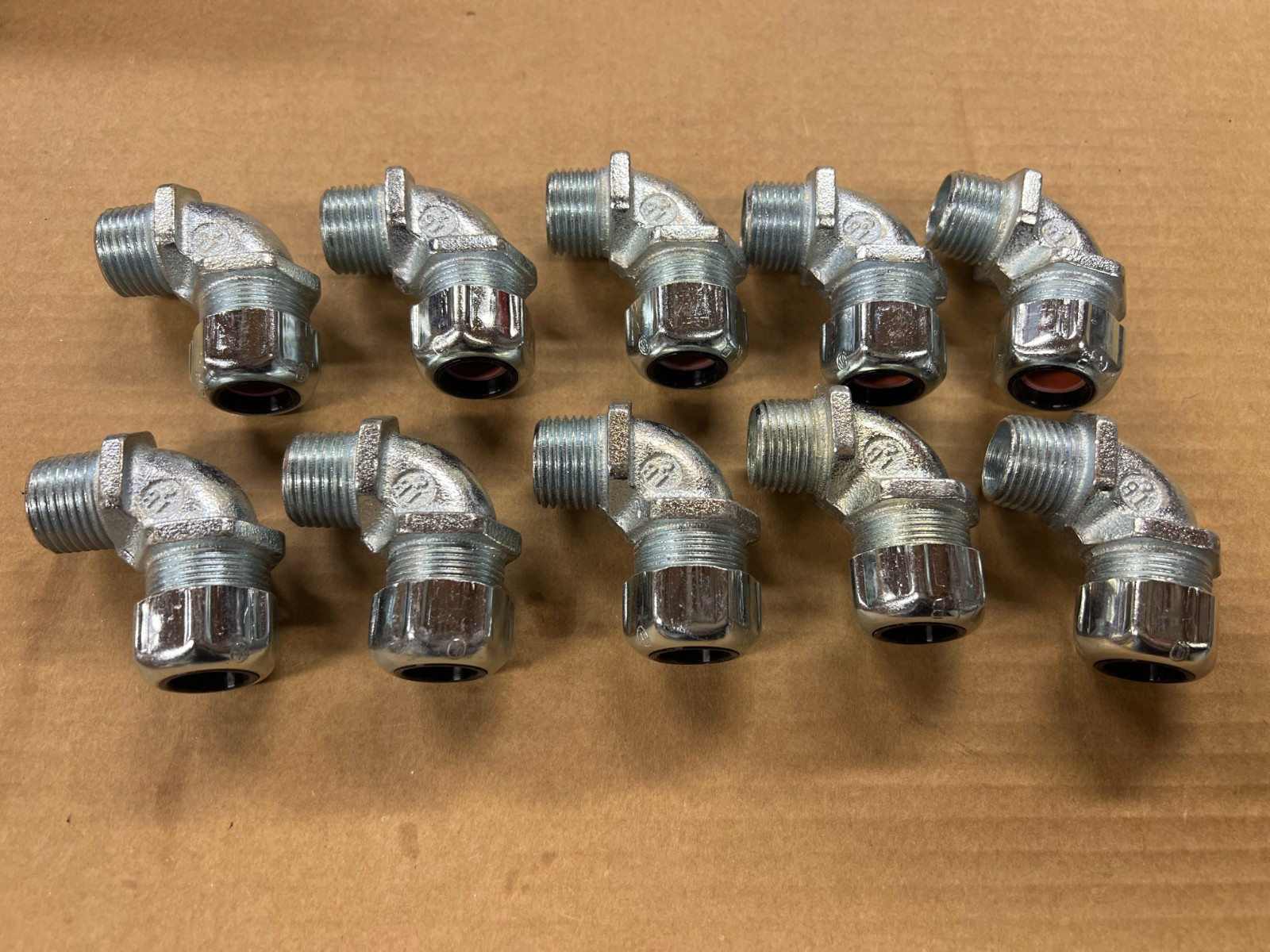 10 NEW Thomas & Betts 2269 - 1/2” Strain Relief Cable Connectors 90 degree