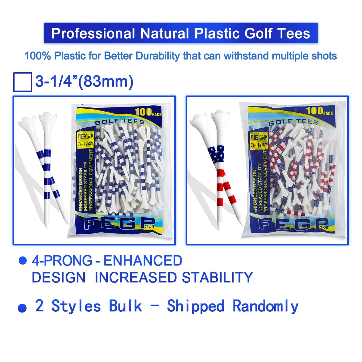 Golf Tees3 1/4" -100 Pack, Plastic Golf tees 3 1/4 inch 4-Prong Long Plastic ...