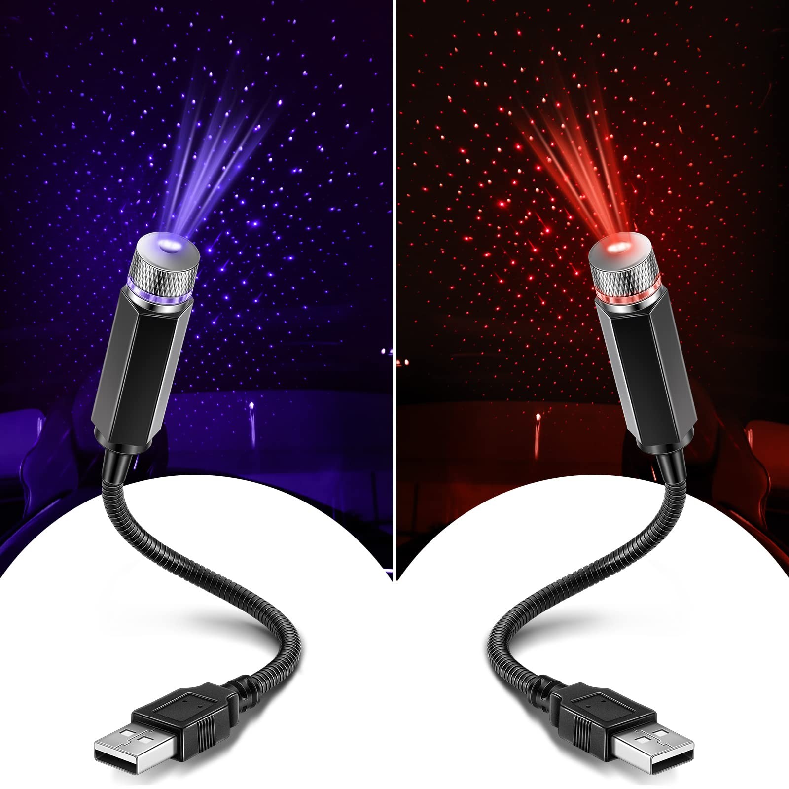 Hortsun 2 Pack USB Star Projector Night Light Adjustable Romantic Projector C...