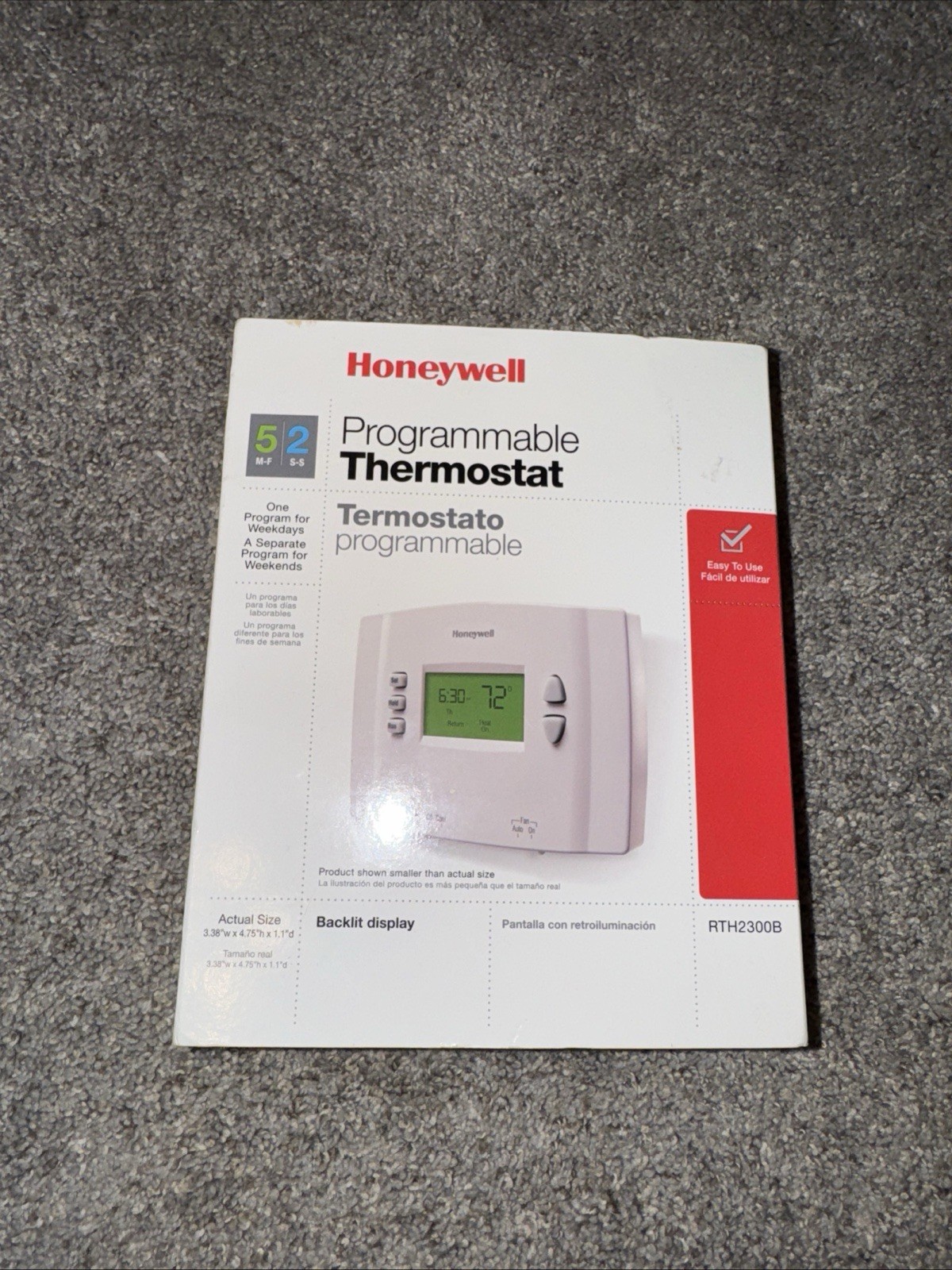 Honeywell programmable thermostat 5-2 RTH2300B Open Box NOB 3.38x4.75” White